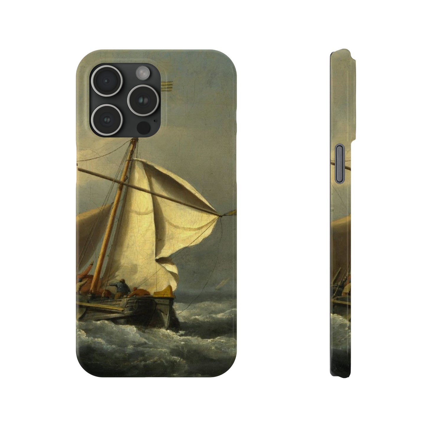 Classic Art iPhone case with the painting of Willem Van De Velde "A ship in need in a raging storm"