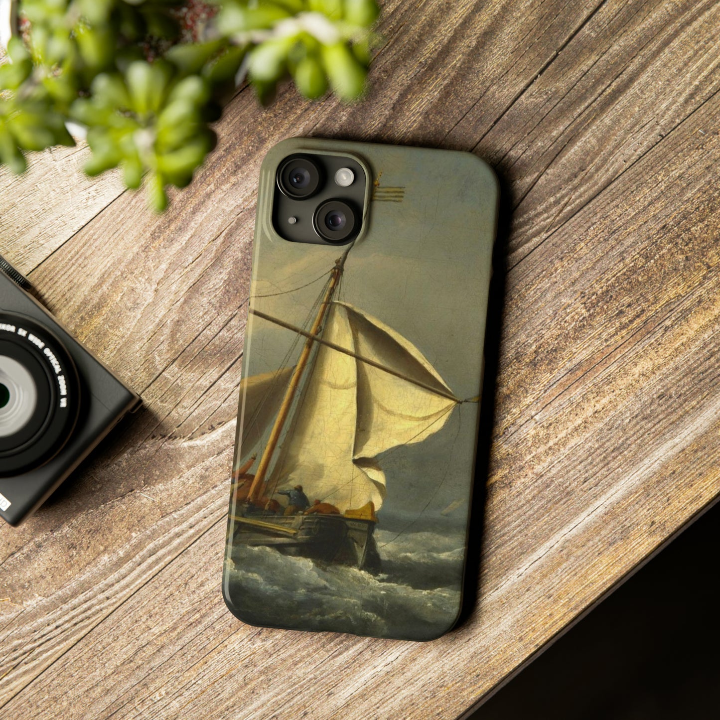 Classic Art iPhone case with the painting of Willem Van De Velde "A ship in need in a raging storm"