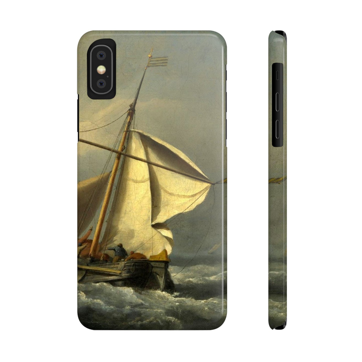 Classic Art iPhone case with the painting of Willem Van De Velde "A ship in need in a raging storm"