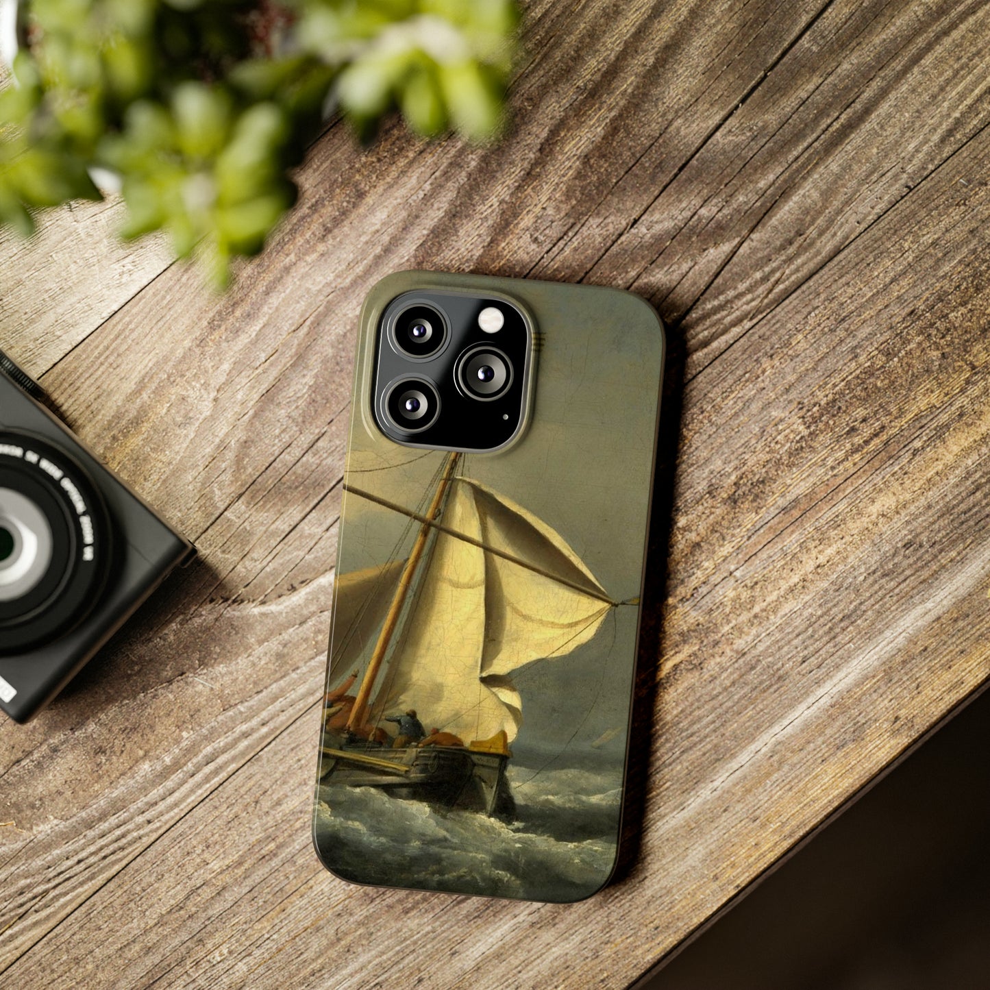 Classic Art iPhone case with the painting of Willem Van De Velde "A ship in need in a raging storm"