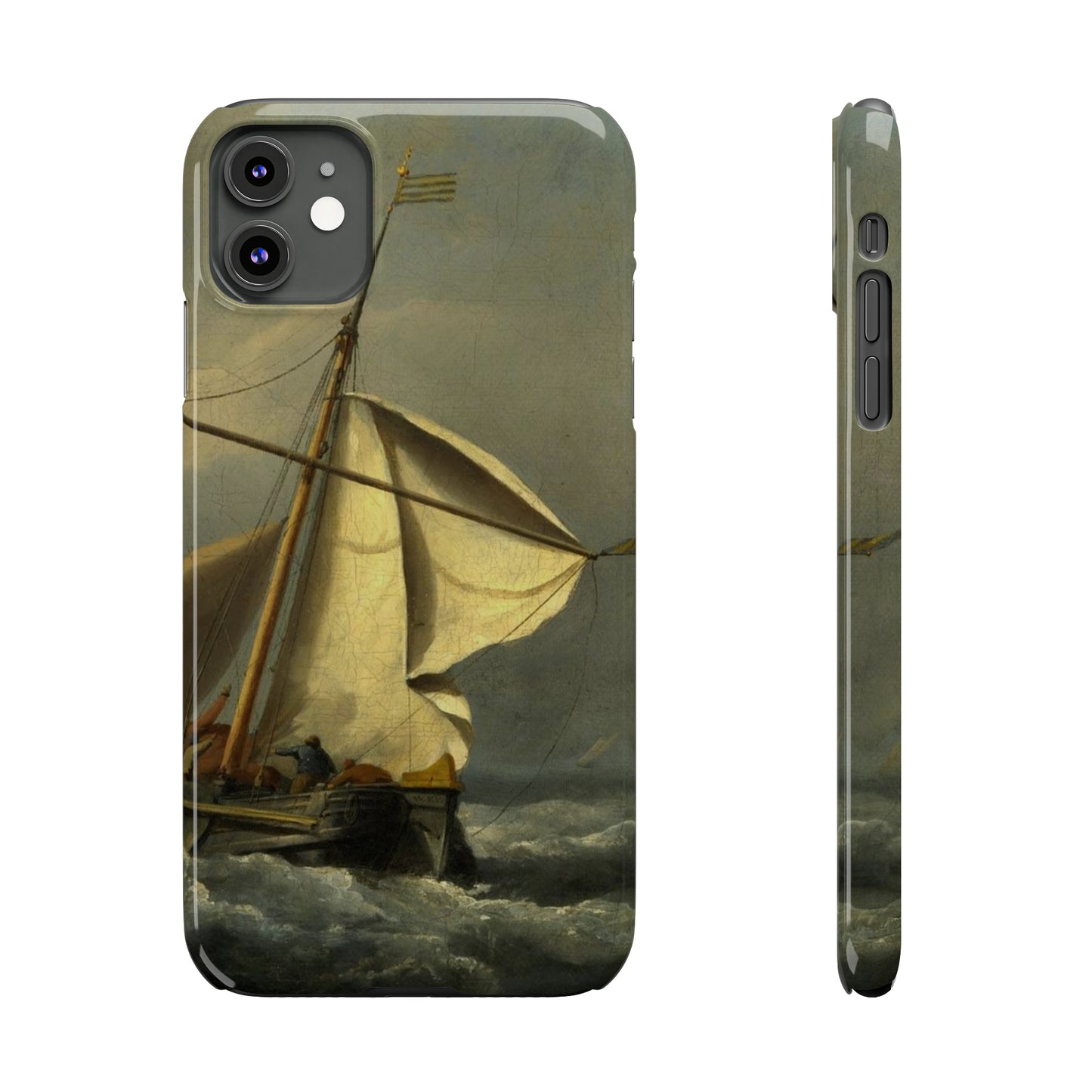 Classic Art iPhone case with the painting of Willem Van De Velde "A ship in need in a raging storm"