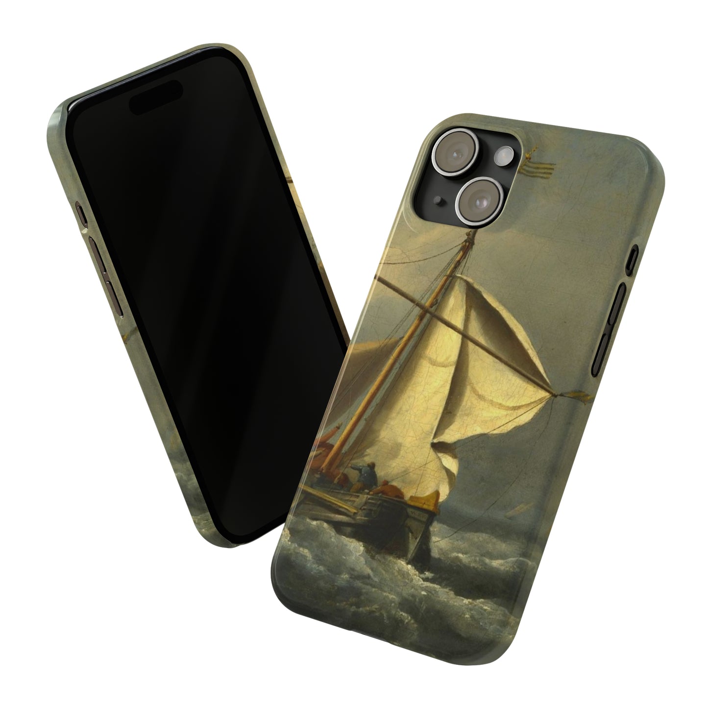 Classic Art iPhone case with the painting of Willem Van De Velde "A ship in need in a raging storm"