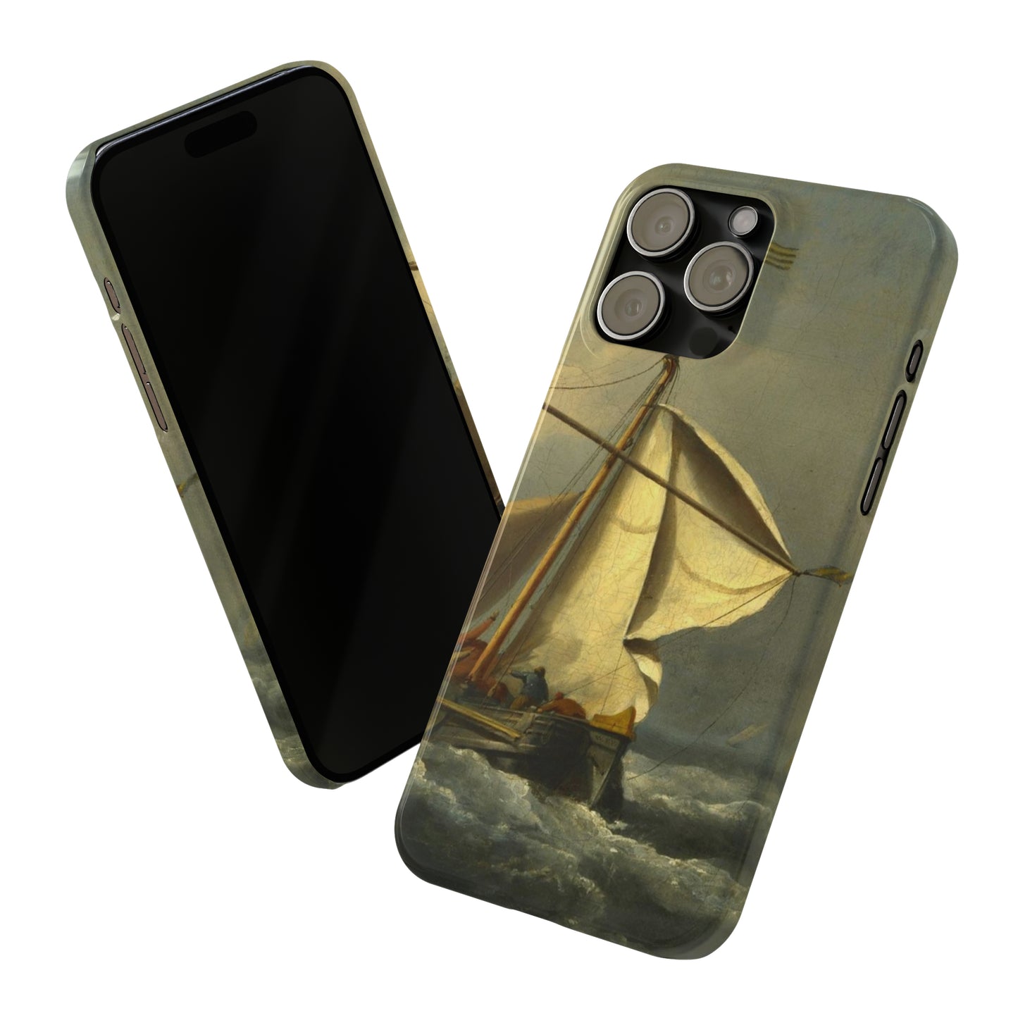 Classic Art iPhone case with the painting of Willem Van De Velde "A ship in need in a raging storm"