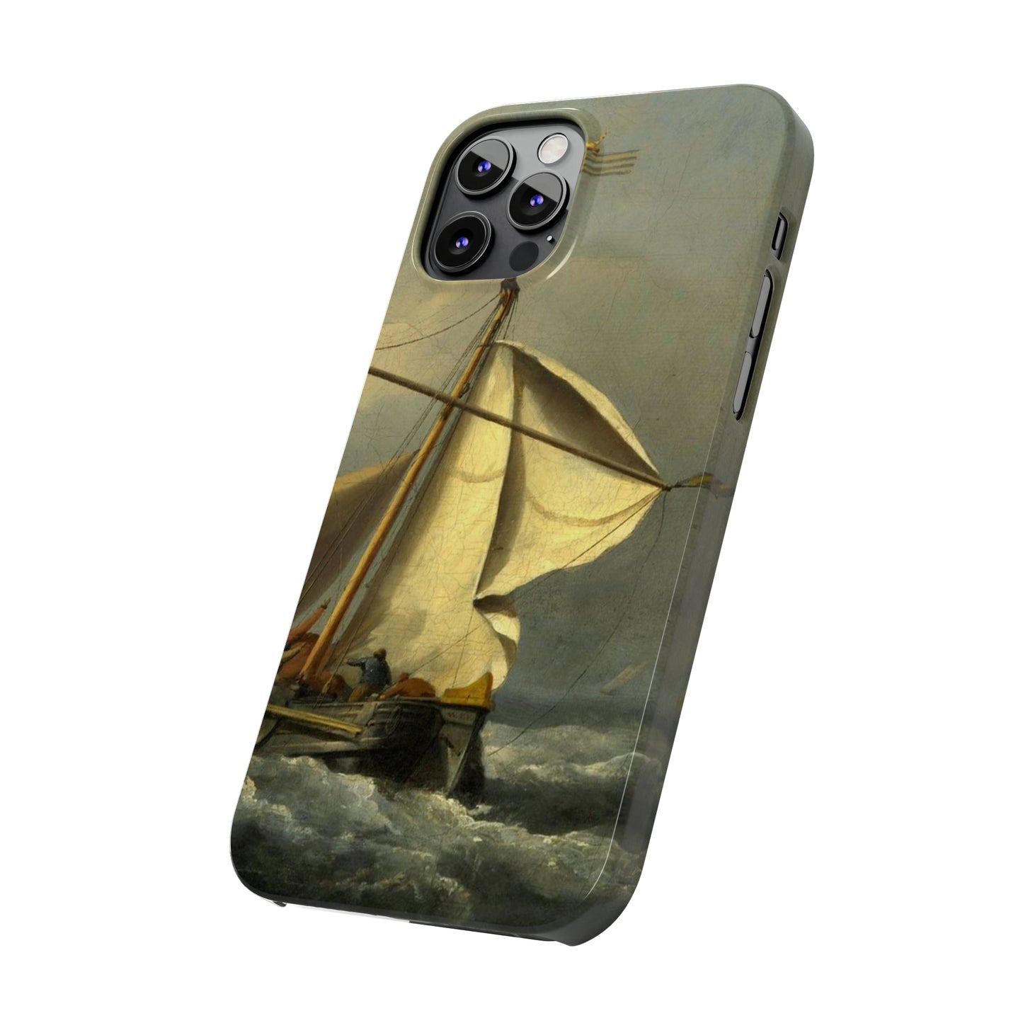 Classic Art iPhone case with the painting of Willem Van De Velde "A ship in need in a raging storm"