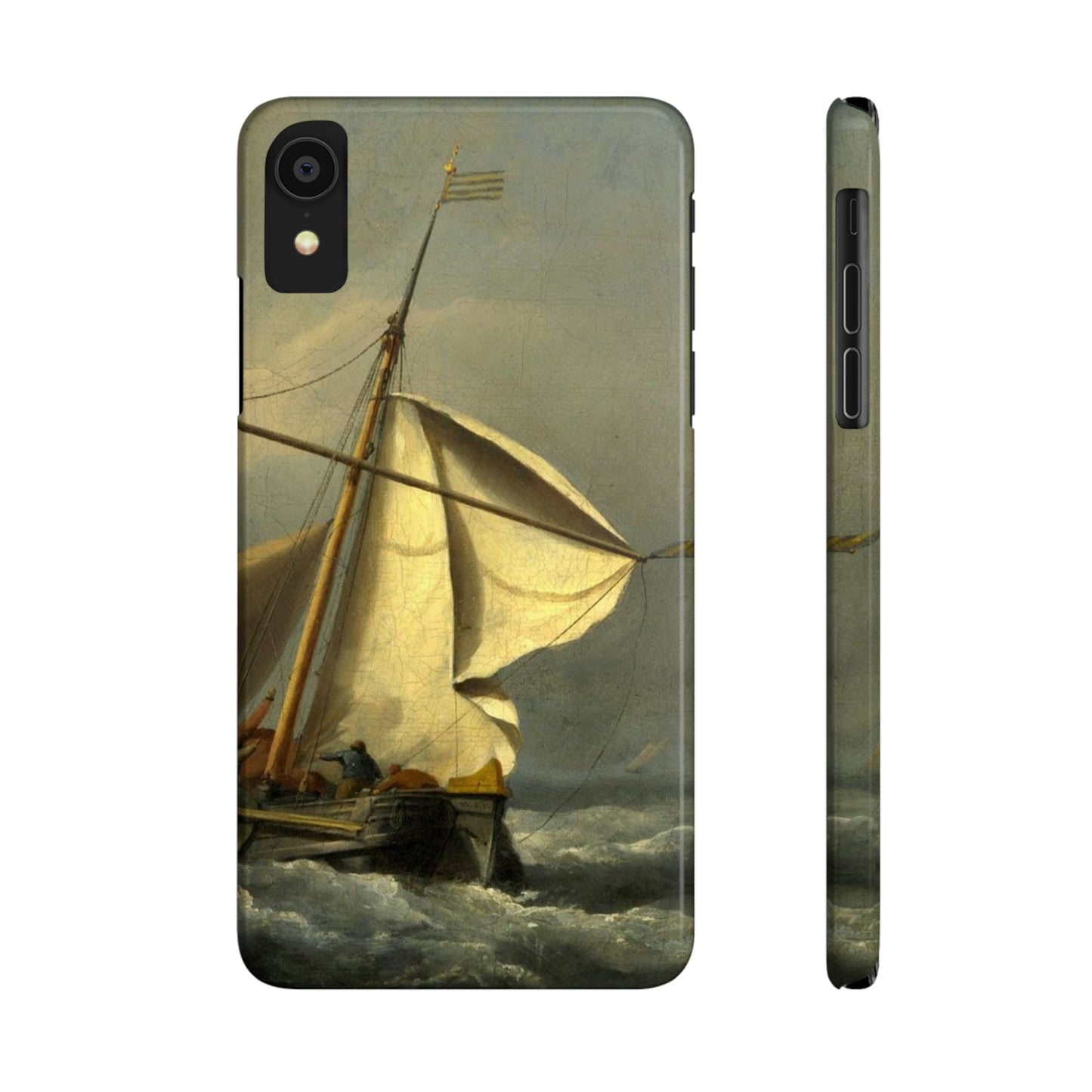 Classic Art iPhone case with the painting of Willem Van De Velde "A ship in need in a raging storm"