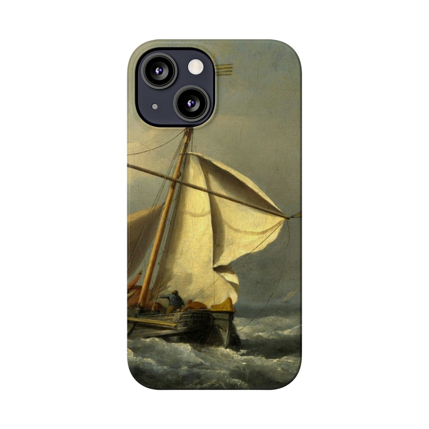 Classic Art iPhone case with the painting of Willem Van De Velde "A ship in need in a raging storm"