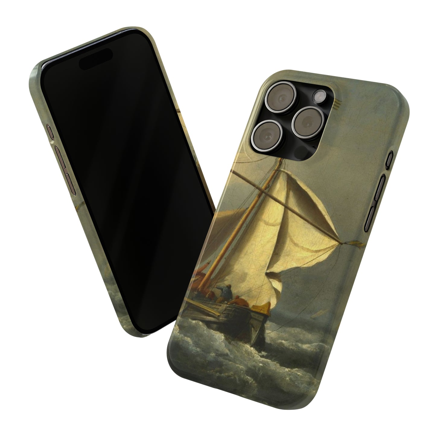 Classic Art iPhone case with the painting of Willem Van De Velde "A ship in need in a raging storm"