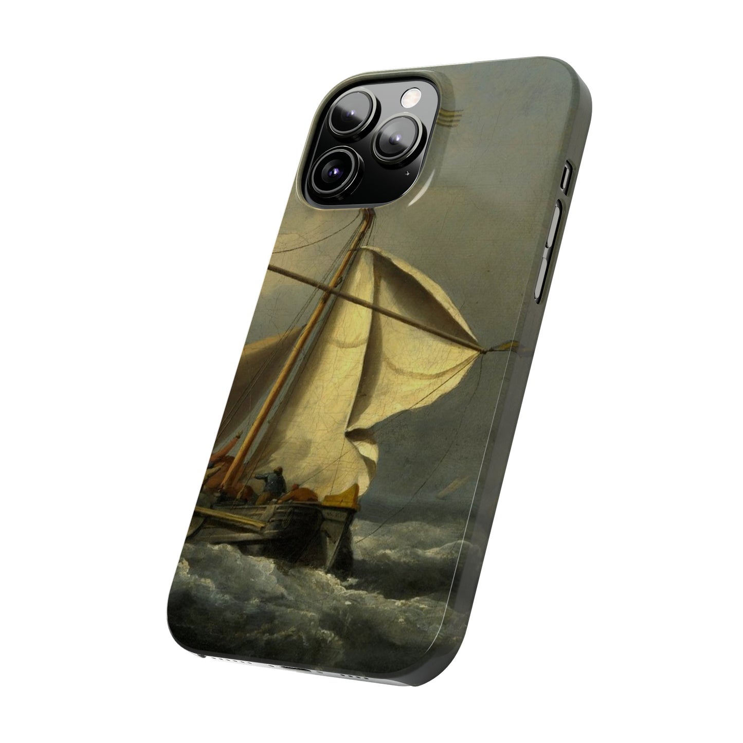 Classic Art iPhone case with the painting of Willem Van De Velde "A ship in need in a raging storm"