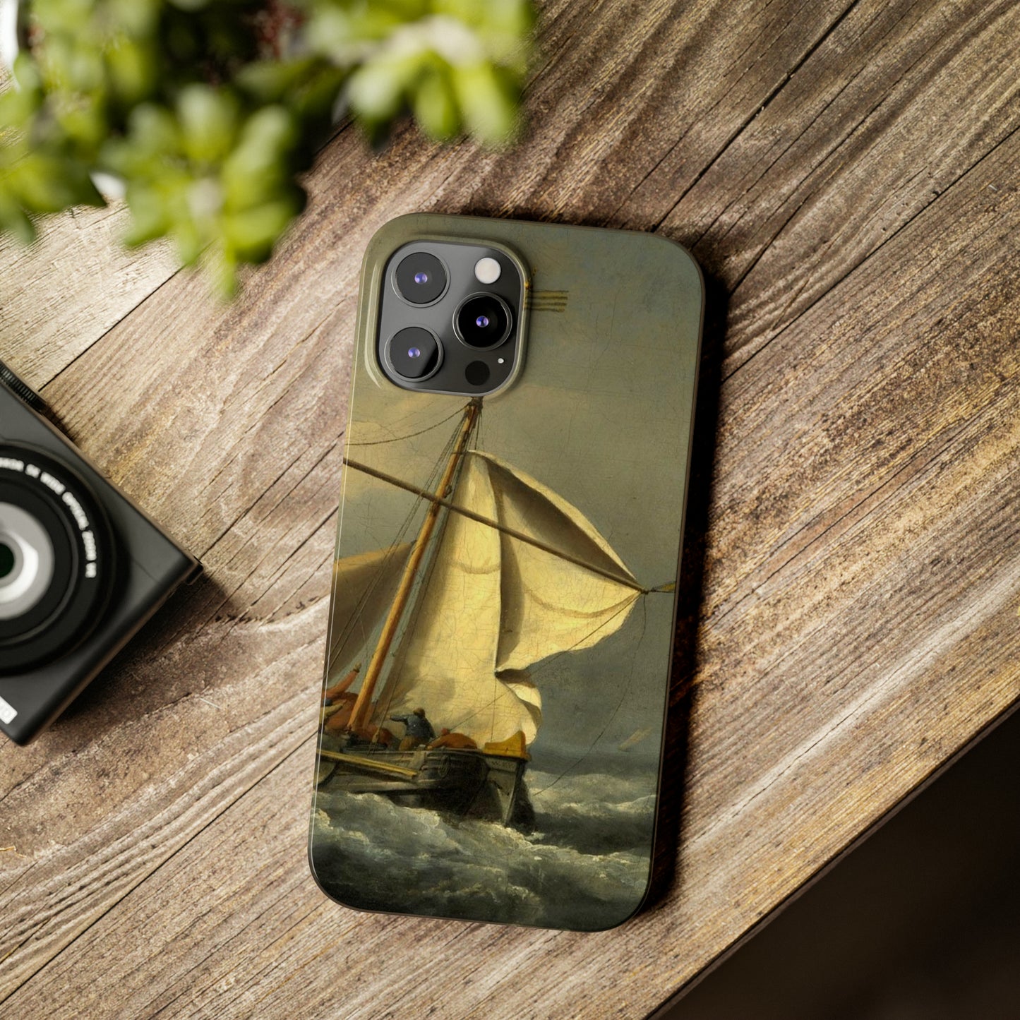 Classic Art iPhone case with the painting of Willem Van De Velde "A ship in need in a raging storm"