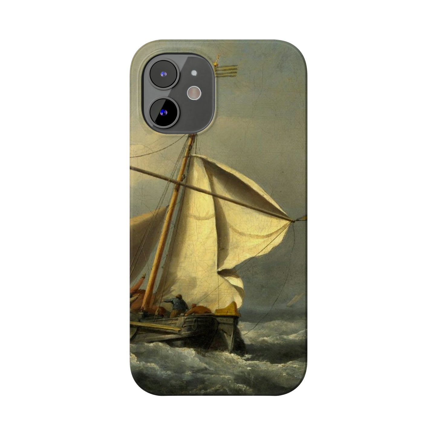 Classic Art iPhone case with the painting of Willem Van De Velde "A ship in need in a raging storm"