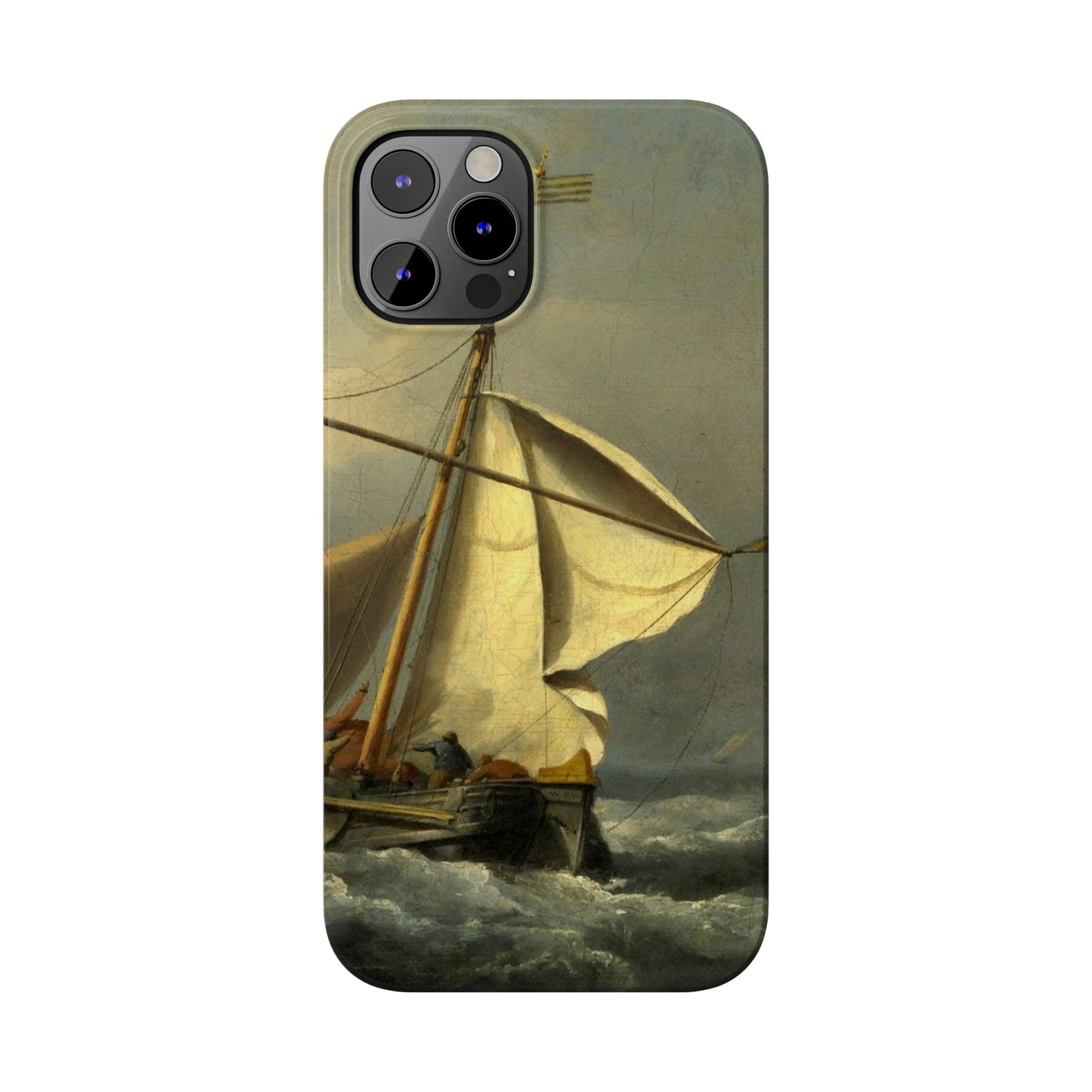 Classic Art iPhone case with the painting of Willem Van De Velde "A ship in need in a raging storm"