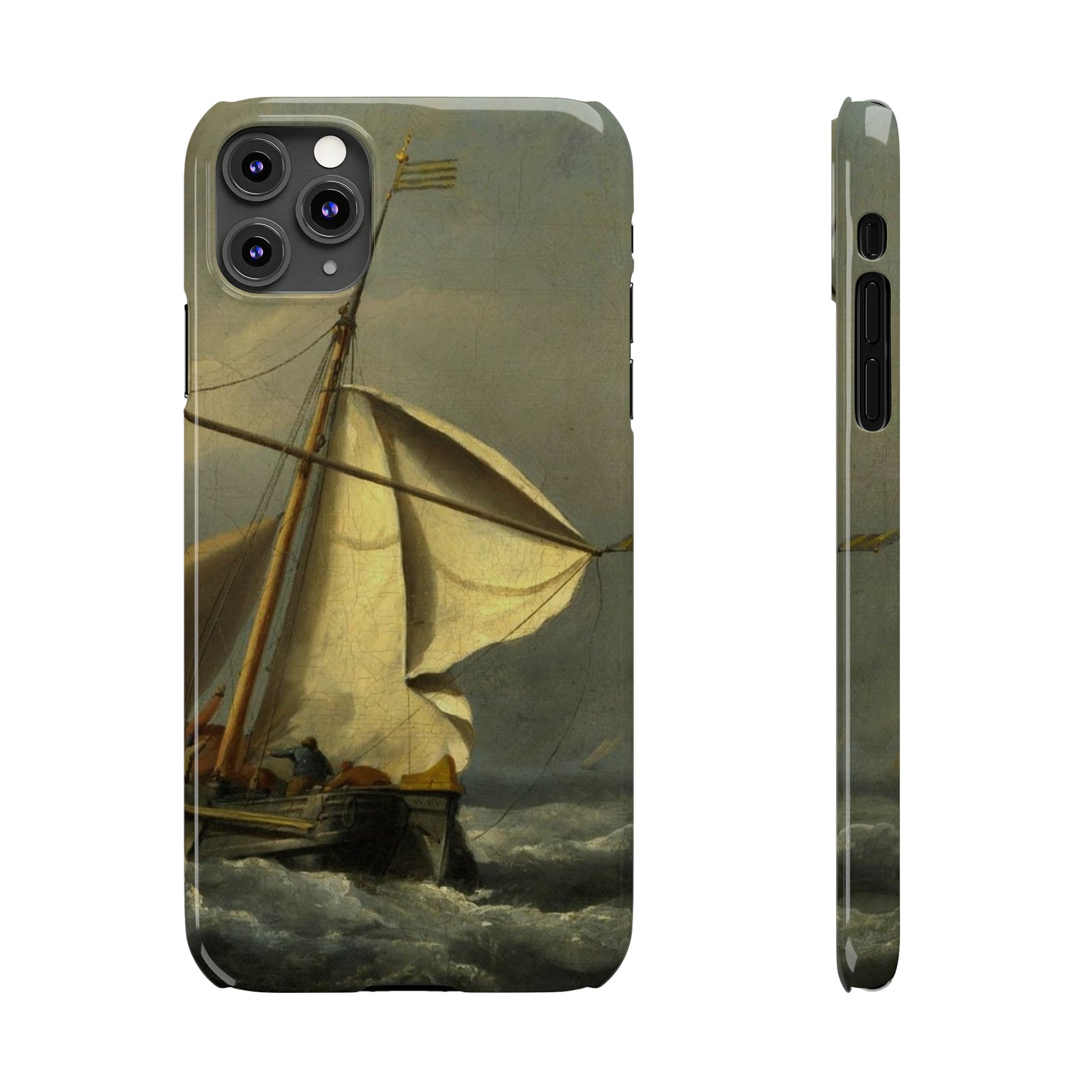 Classic Art iPhone case with the painting of Willem Van De Velde "A ship in need in a raging storm"