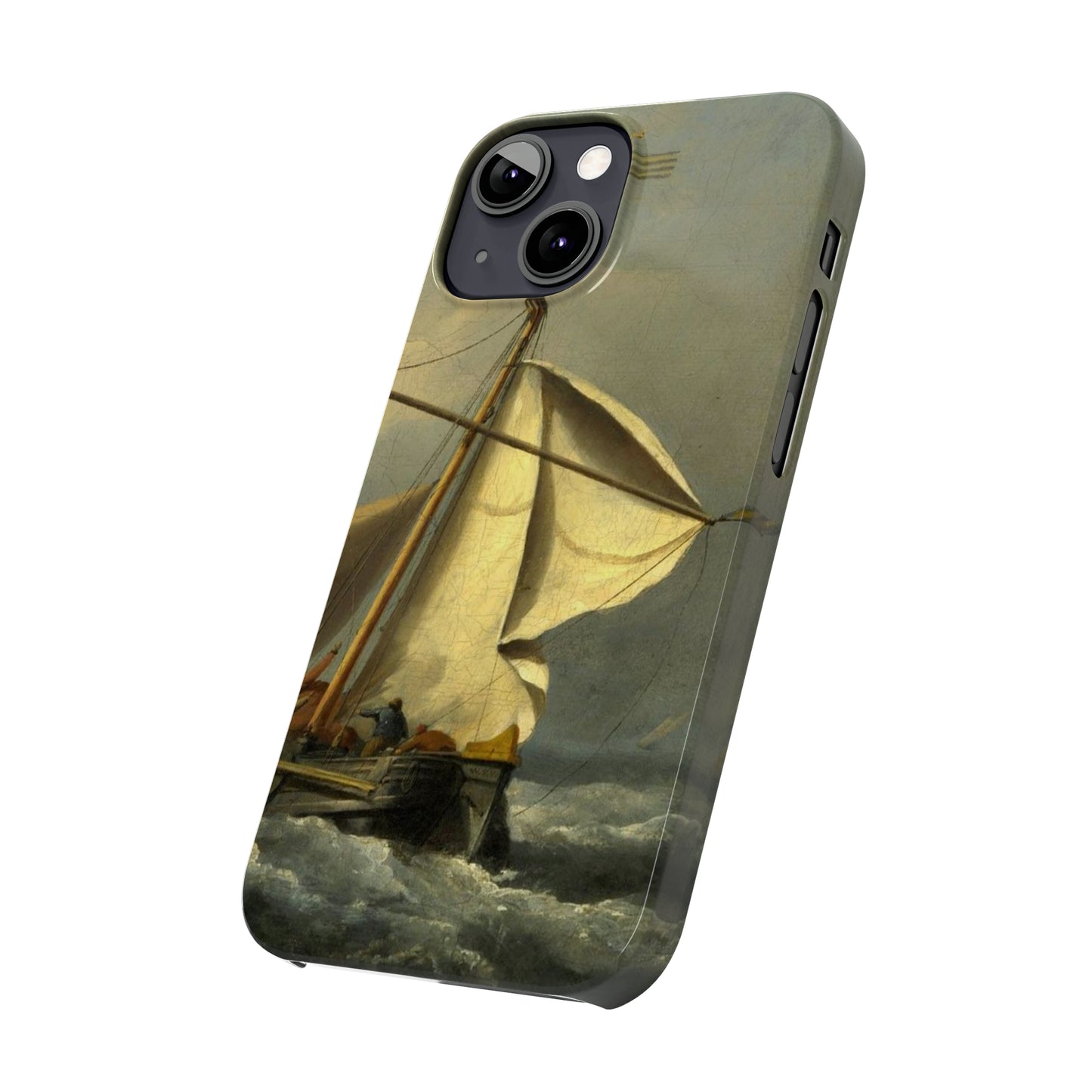 Classic Art iPhone case with the painting of Willem Van De Velde "A ship in need in a raging storm"