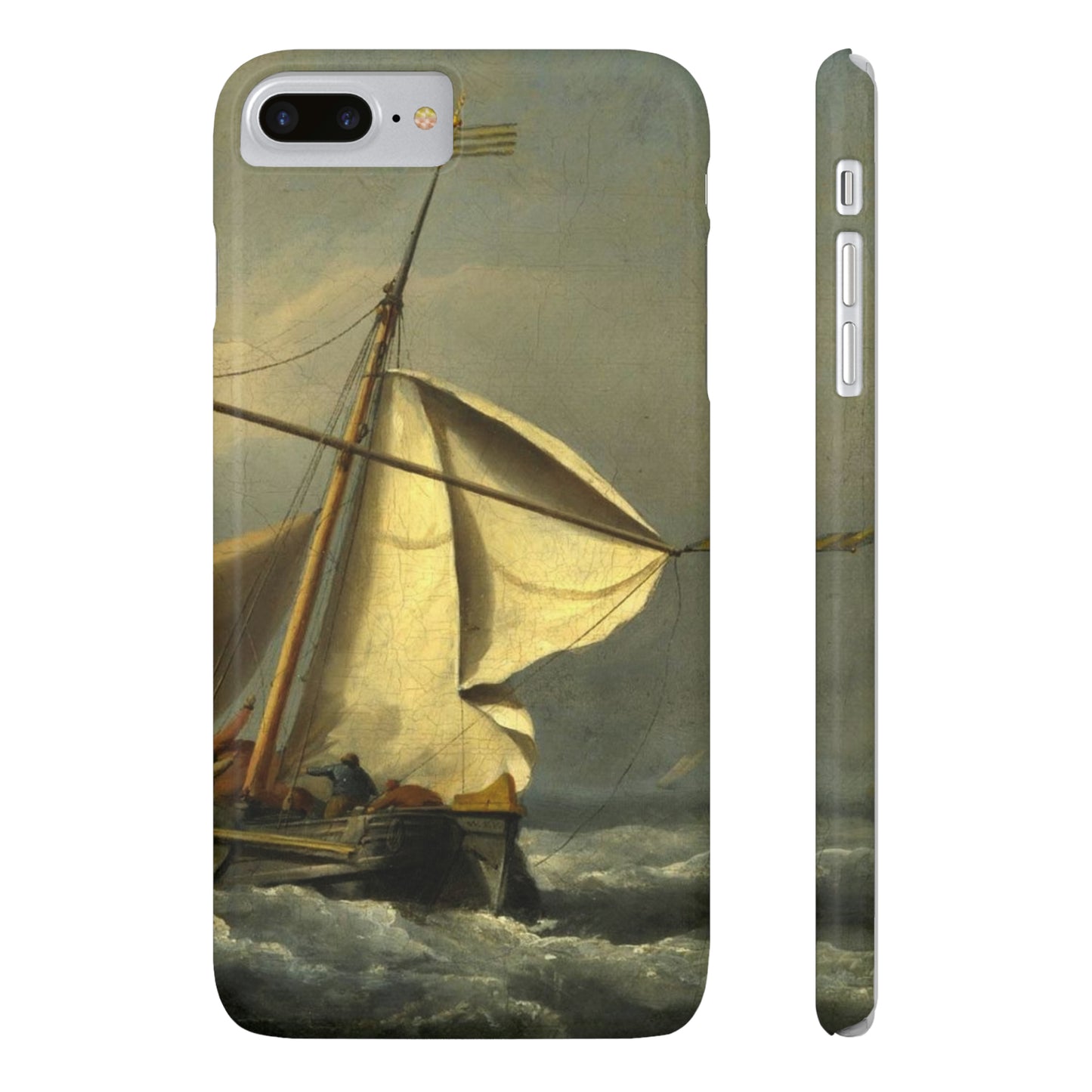 Classic Art iPhone case with the painting of Willem Van De Velde "A ship in need in a raging storm"