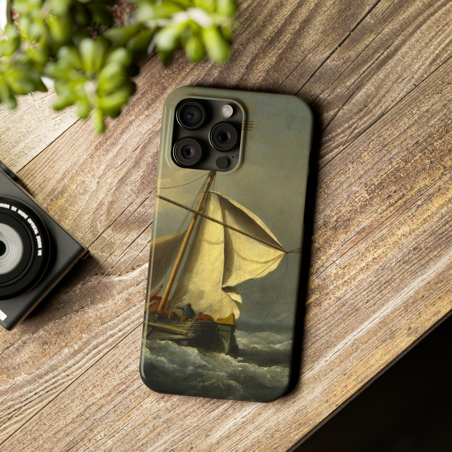 Classic Art iPhone case with the painting of Willem Van De Velde "A ship in need in a raging storm"