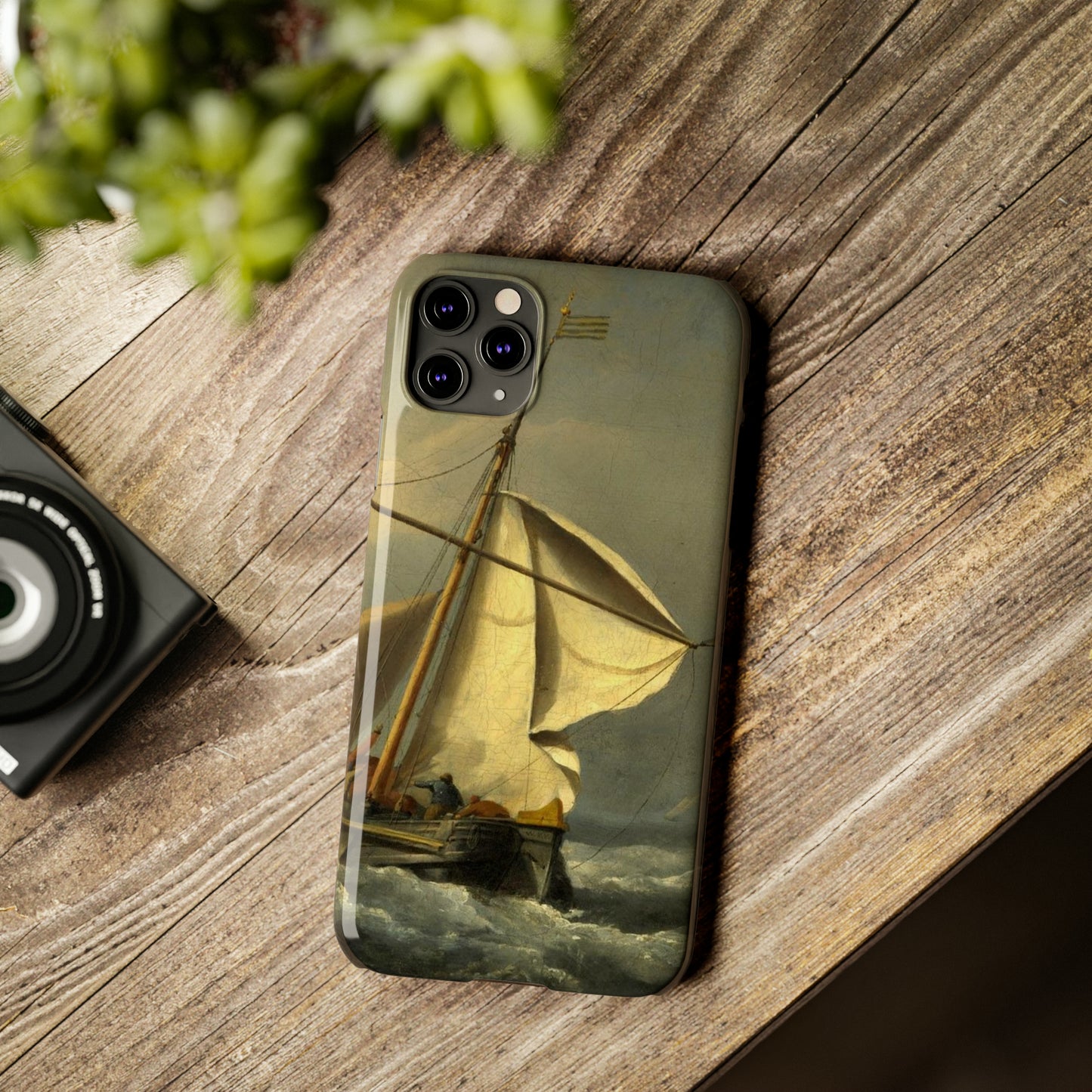 Classic Art iPhone case with the painting of Willem Van De Velde "A ship in need in a raging storm"