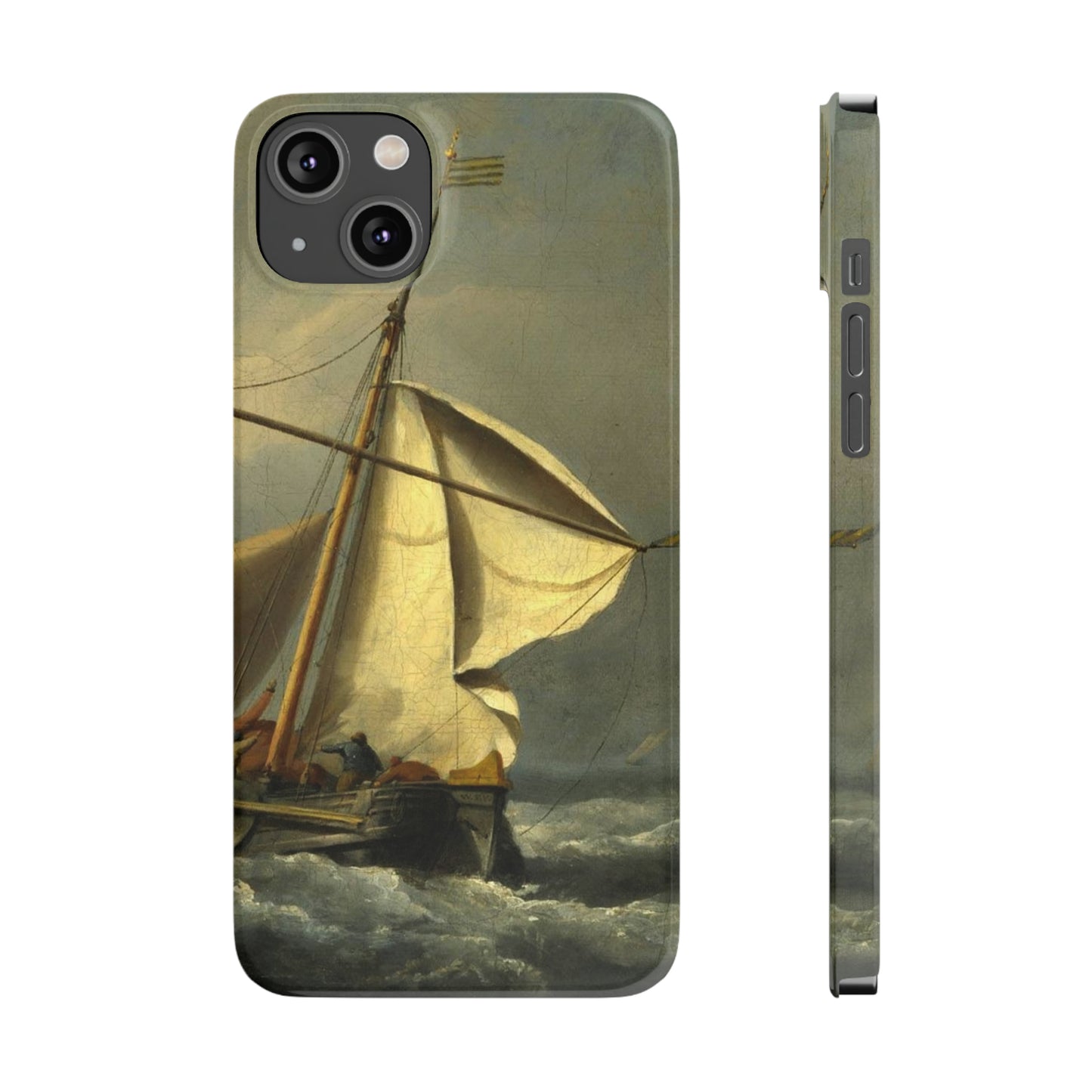 Classic Art iPhone case with the painting of Willem Van De Velde "A ship in need in a raging storm"