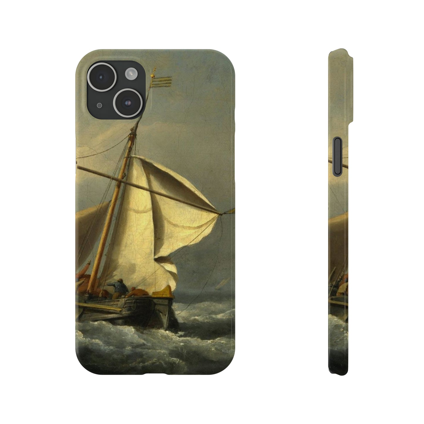 Classic Art iPhone case with the painting of Willem Van De Velde "A ship in need in a raging storm"