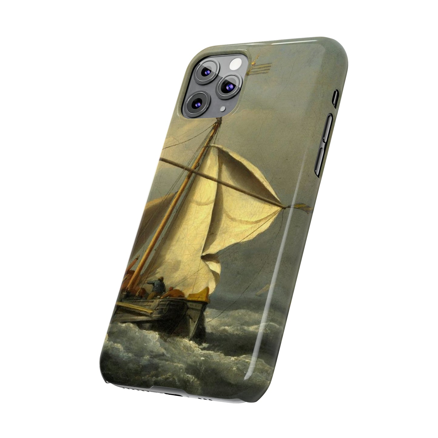 Classic Art iPhone case with the painting of Willem Van De Velde "A ship in need in a raging storm"