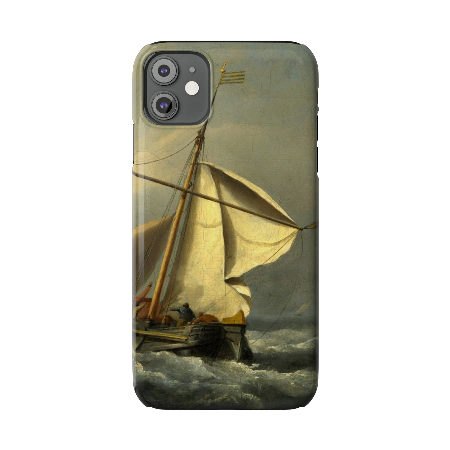 Classic Art iPhone case with the painting of Willem Van De Velde "A ship in need in a raging storm"