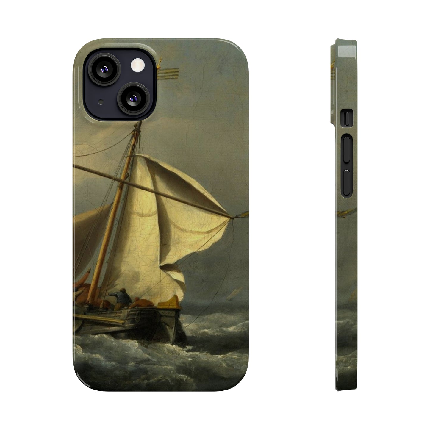 Classic Art iPhone case with the painting of Willem Van De Velde "A ship in need in a raging storm"