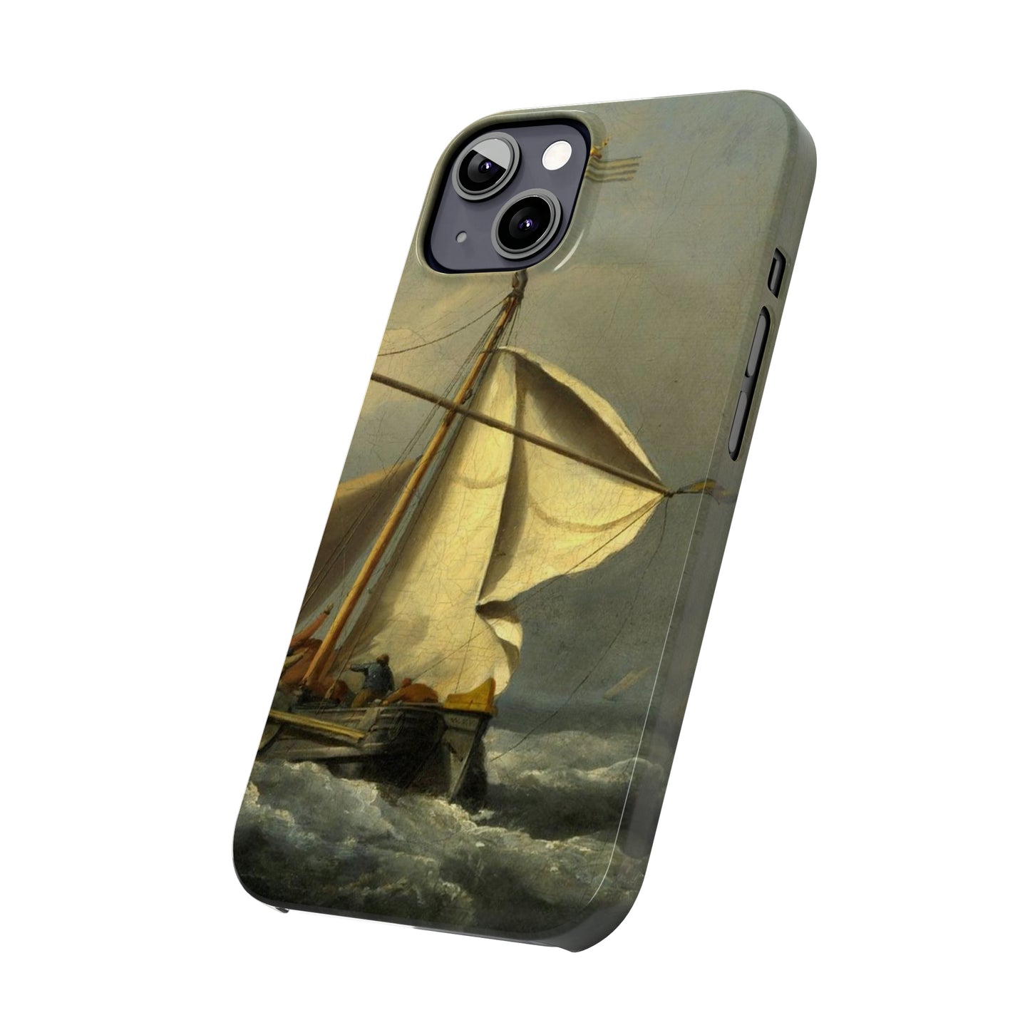 Classic Art iPhone case with the painting of Willem Van De Velde "A ship in need in a raging storm"