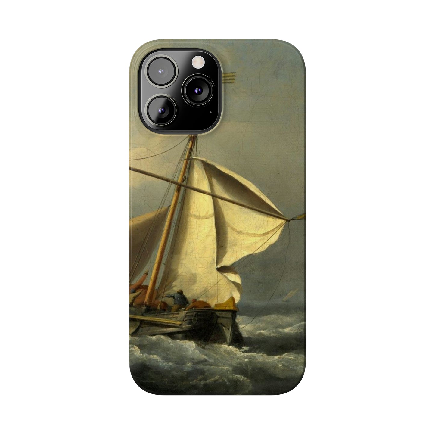 Classic Art iPhone case with the painting of Willem Van De Velde "A ship in need in a raging storm"