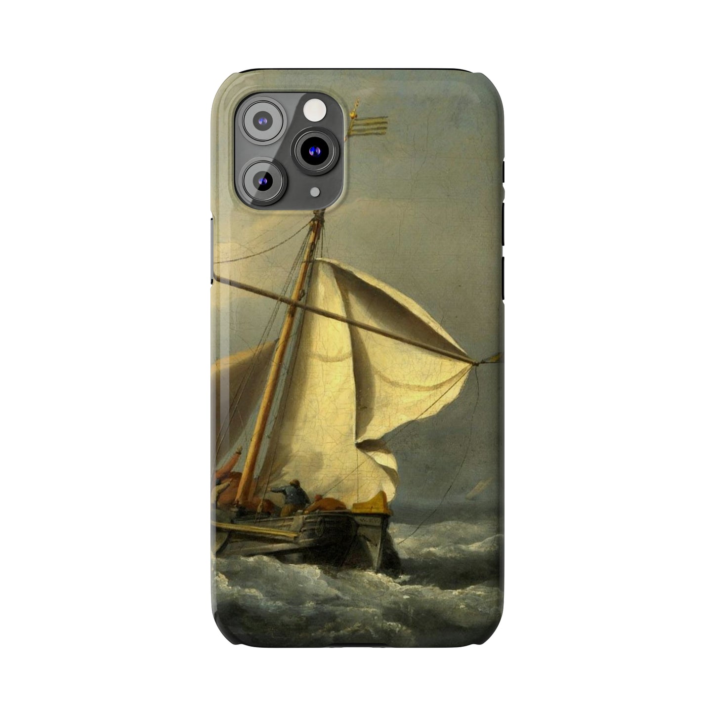 Classic Art iPhone case with the painting of Willem Van De Velde "A ship in need in a raging storm"