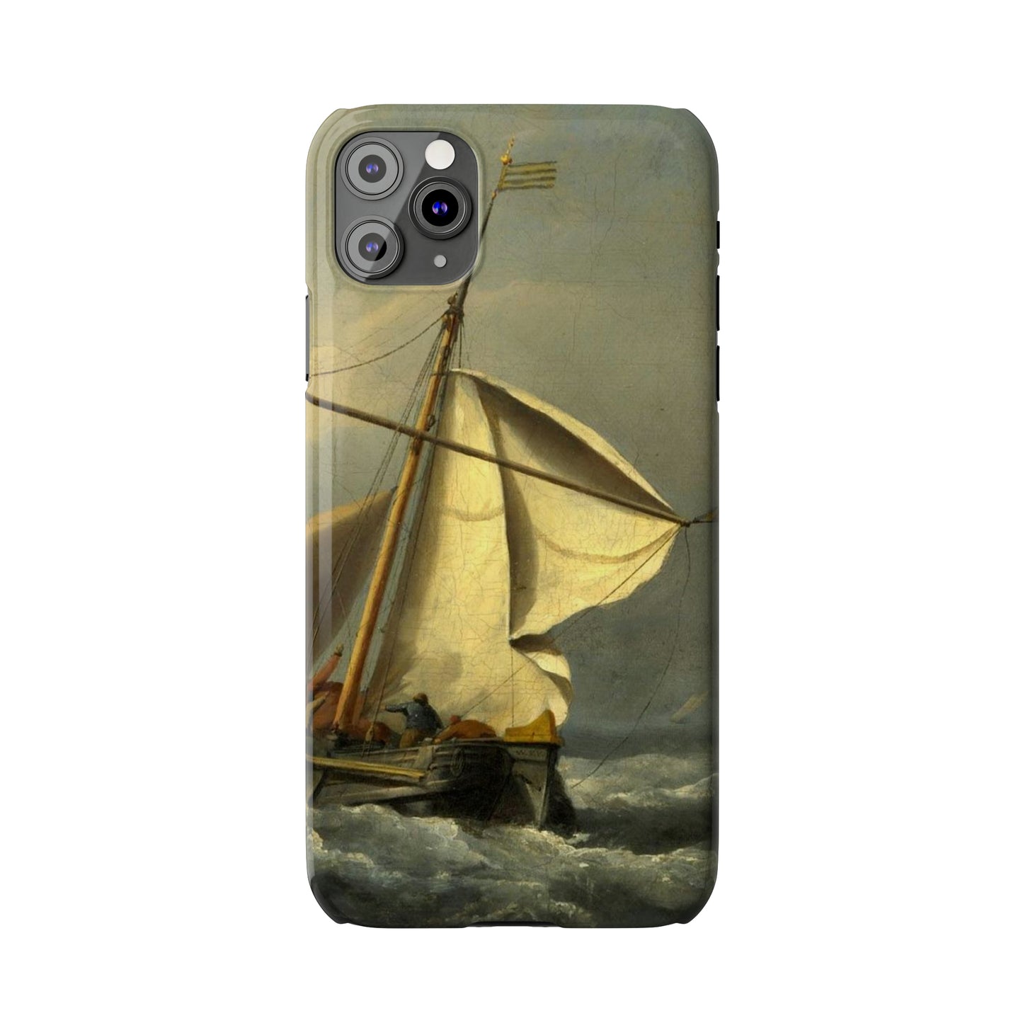 Classic Art iPhone case with the painting of Willem Van De Velde "A ship in need in a raging storm"