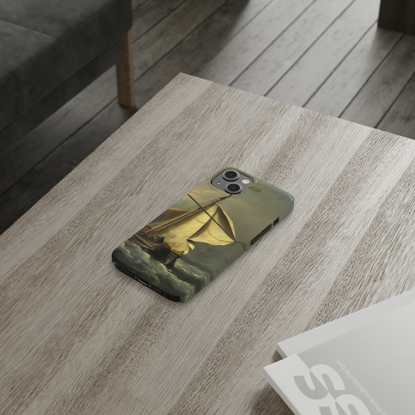 Classic Art iPhone case with the painting of Willem Van De Velde "A ship in need in a raging storm"