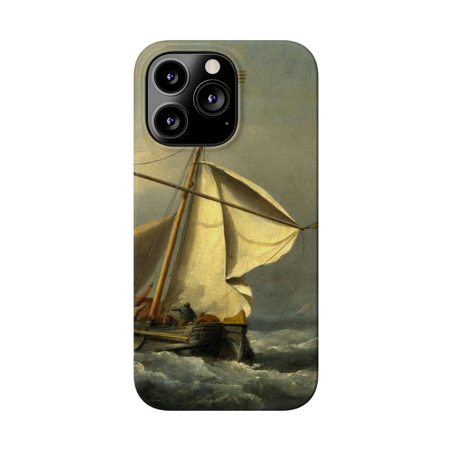 Classic Art iPhone case with the painting of Willem Van De Velde "A ship in need in a raging storm"