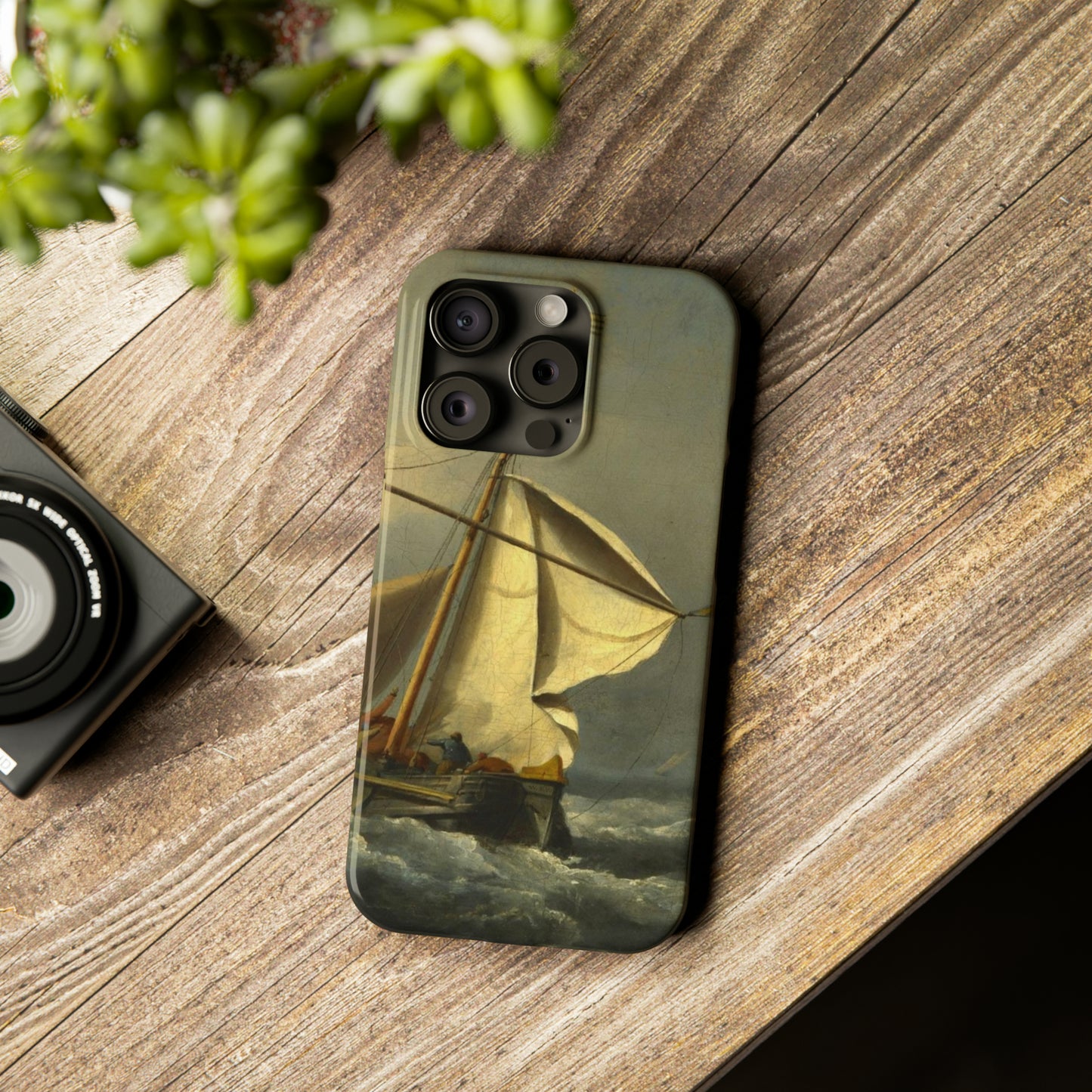 Classic Art iPhone case with the painting of Willem Van De Velde "A ship in need in a raging storm"