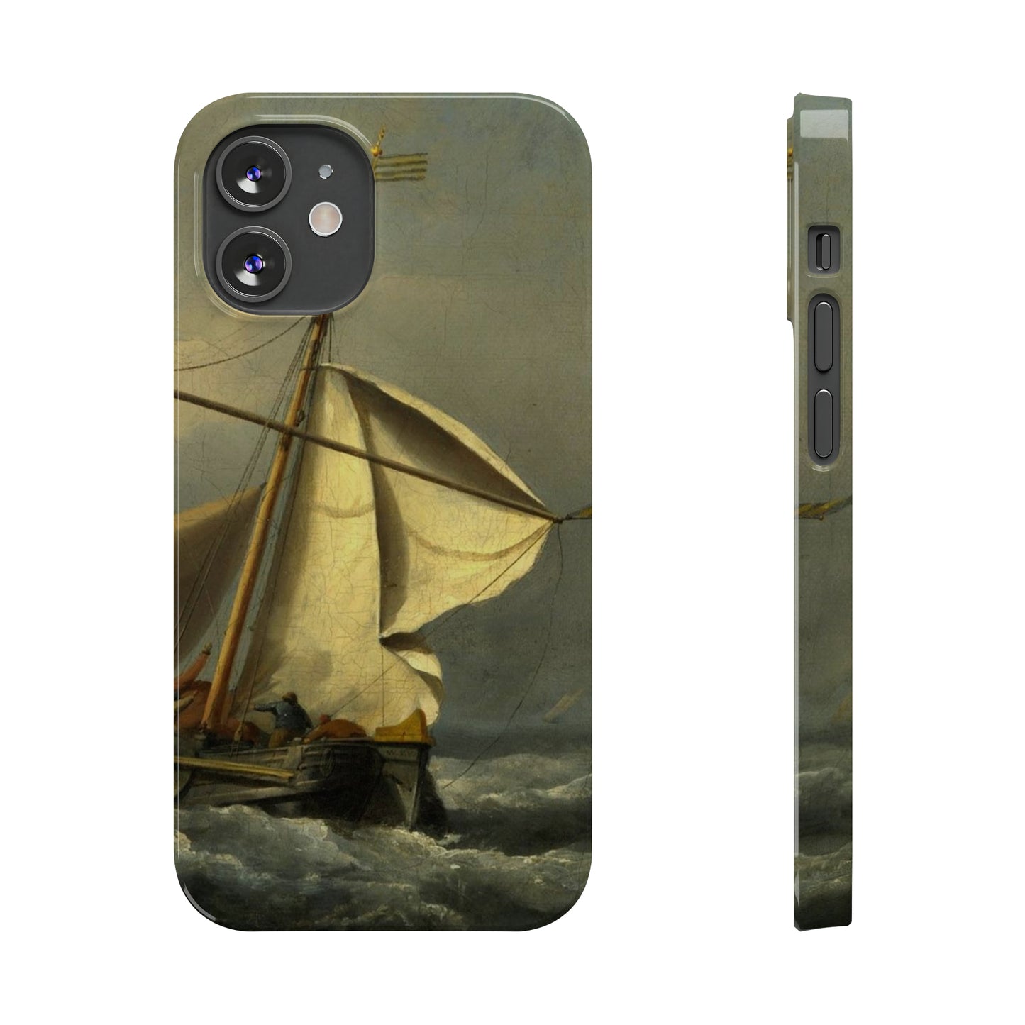 Classic Art iPhone case with the painting of Willem Van De Velde "A ship in need in a raging storm"