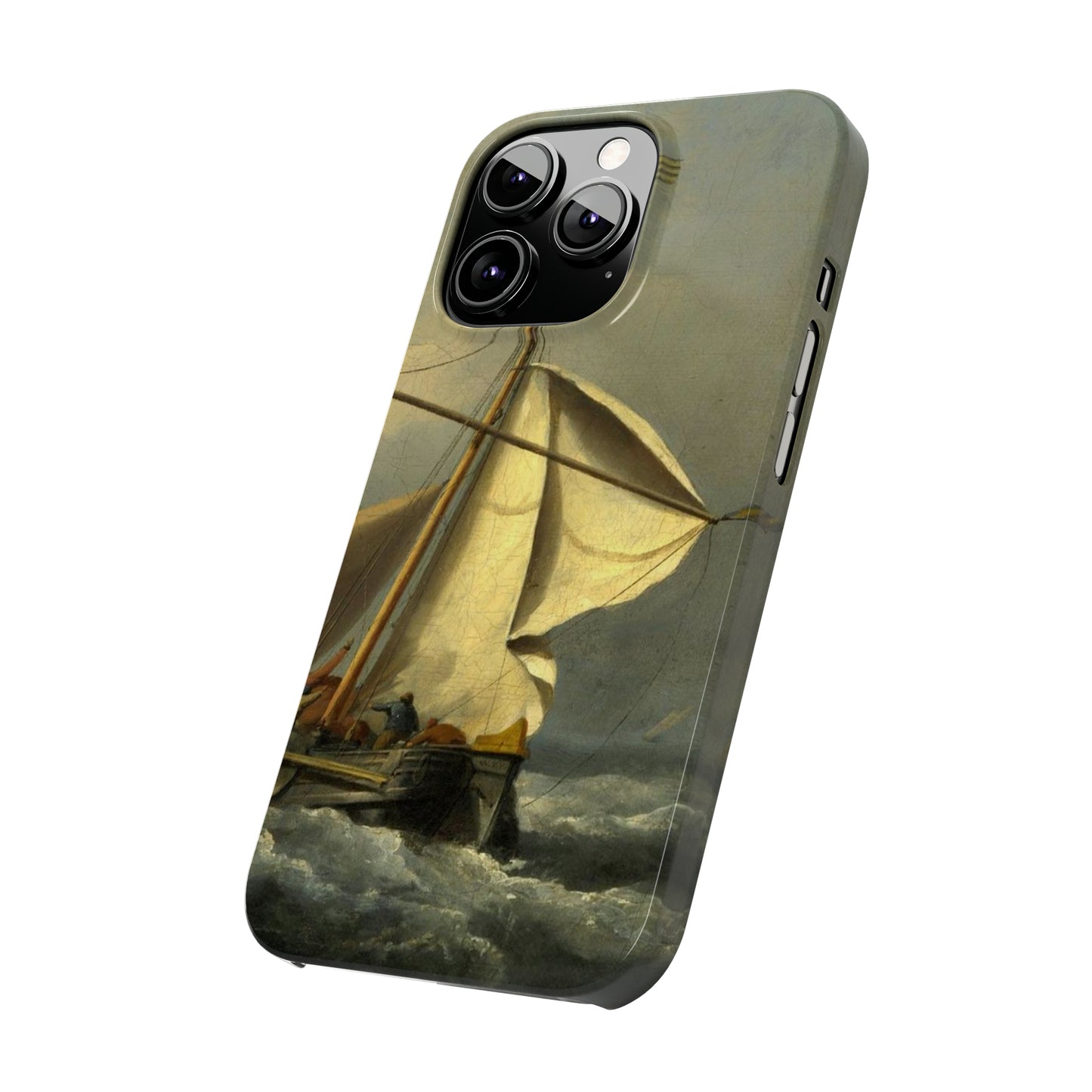 Classic Art iPhone case with the painting of Willem Van De Velde "A ship in need in a raging storm"