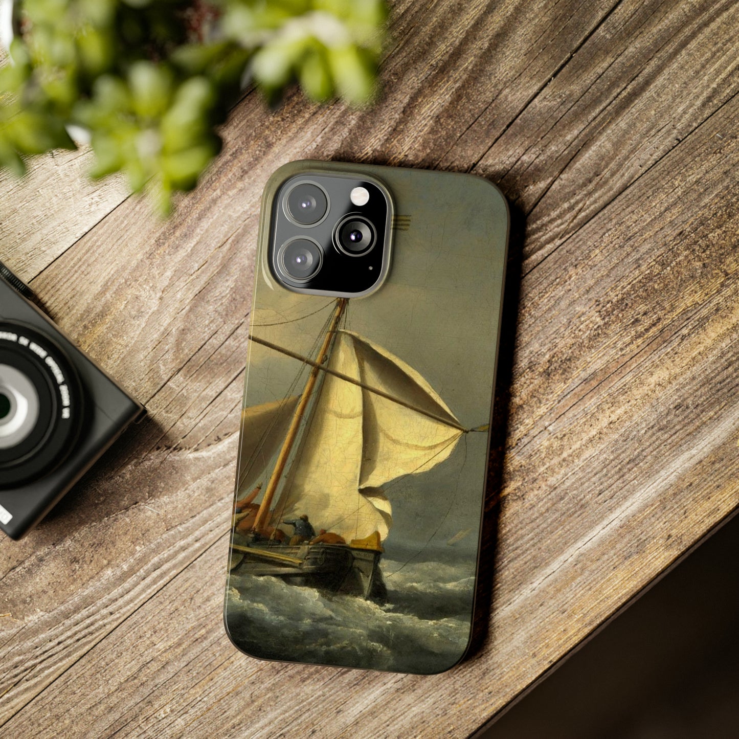 Classic Art iPhone case with the painting of Willem Van De Velde "A ship in need in a raging storm"