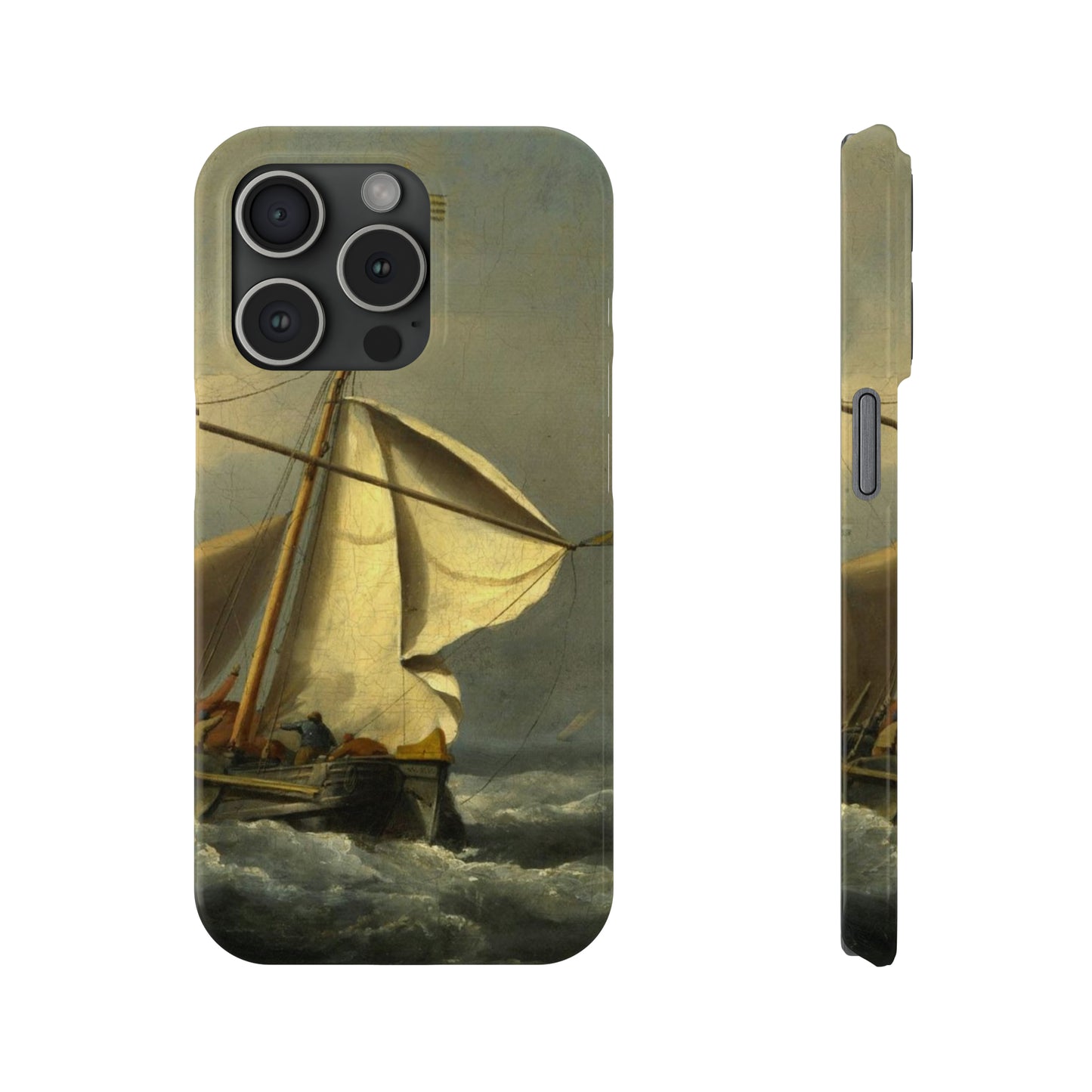 Classic Art iPhone case with the painting of Willem Van De Velde "A ship in need in a raging storm"