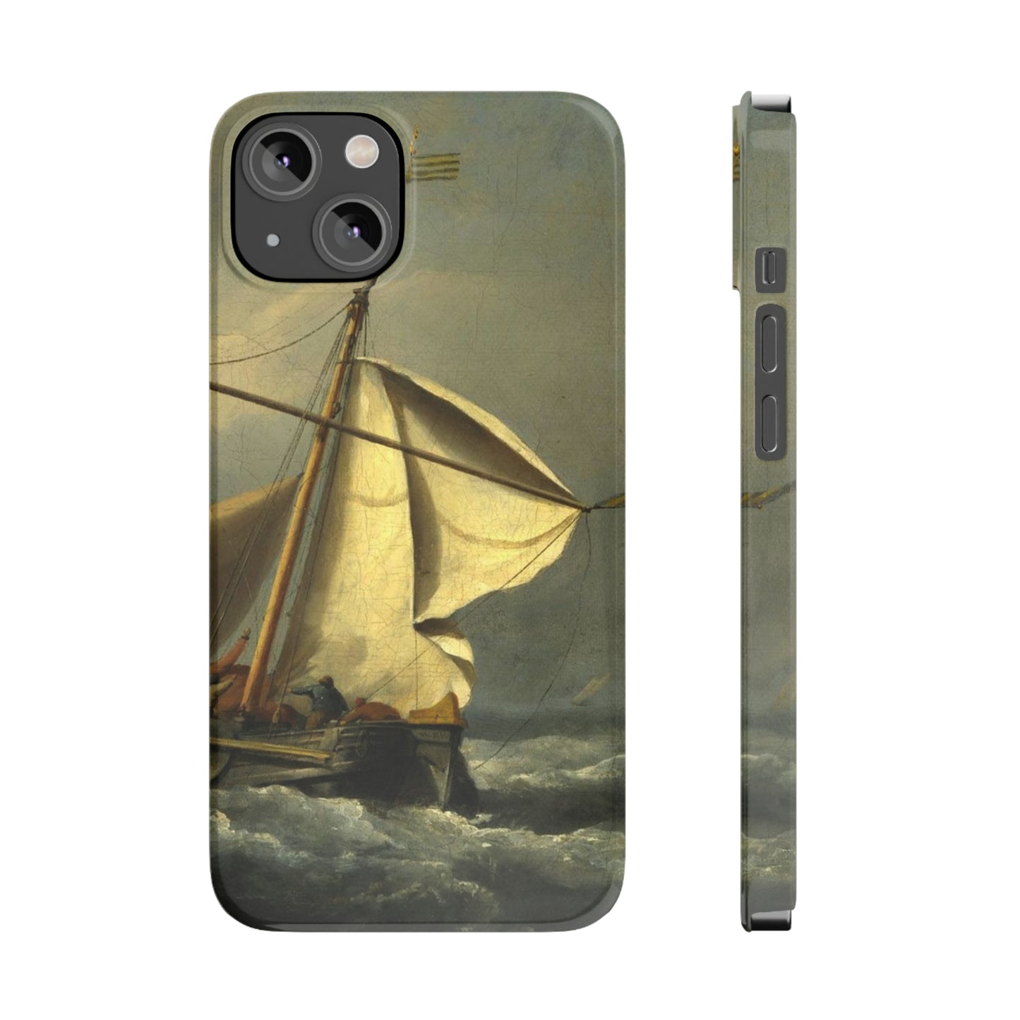 Classic Art iPhone case with the painting of Willem Van De Velde "A ship in need in a raging storm"