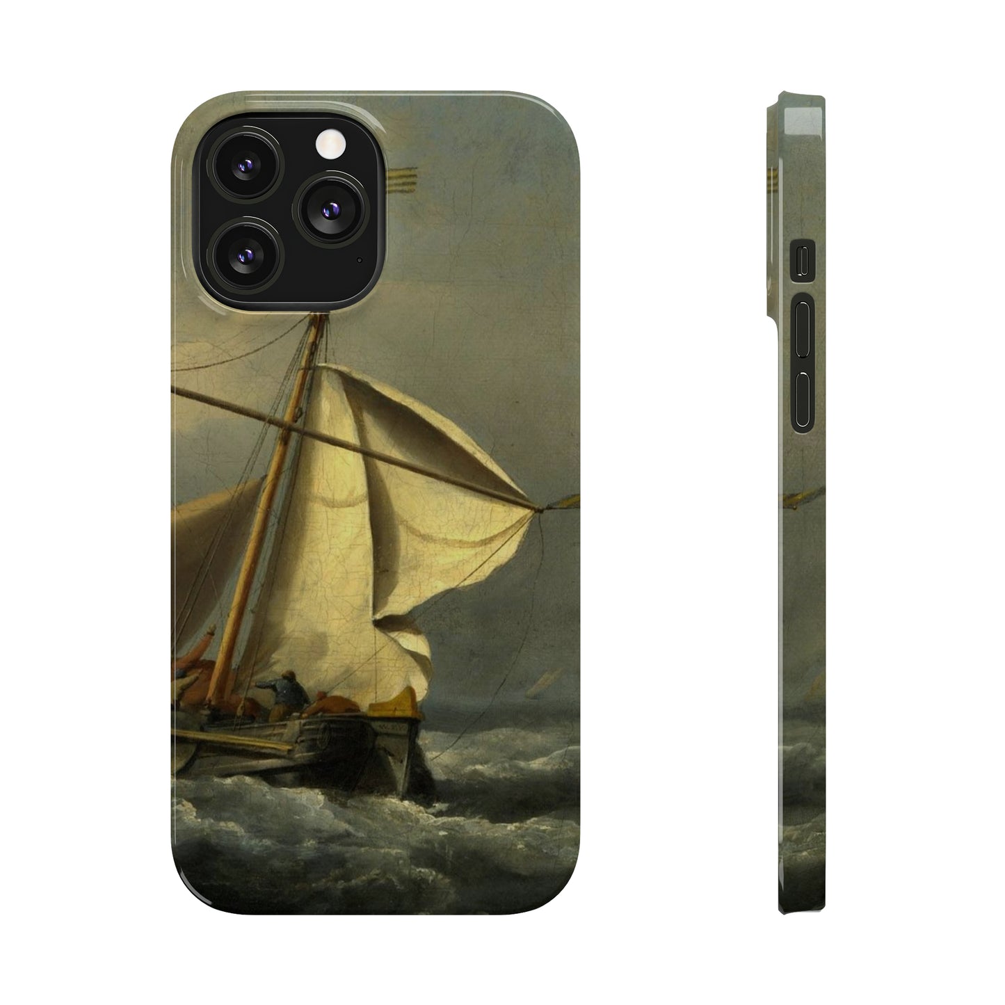 Classic Art iPhone case with the painting of Willem Van De Velde "A ship in need in a raging storm"