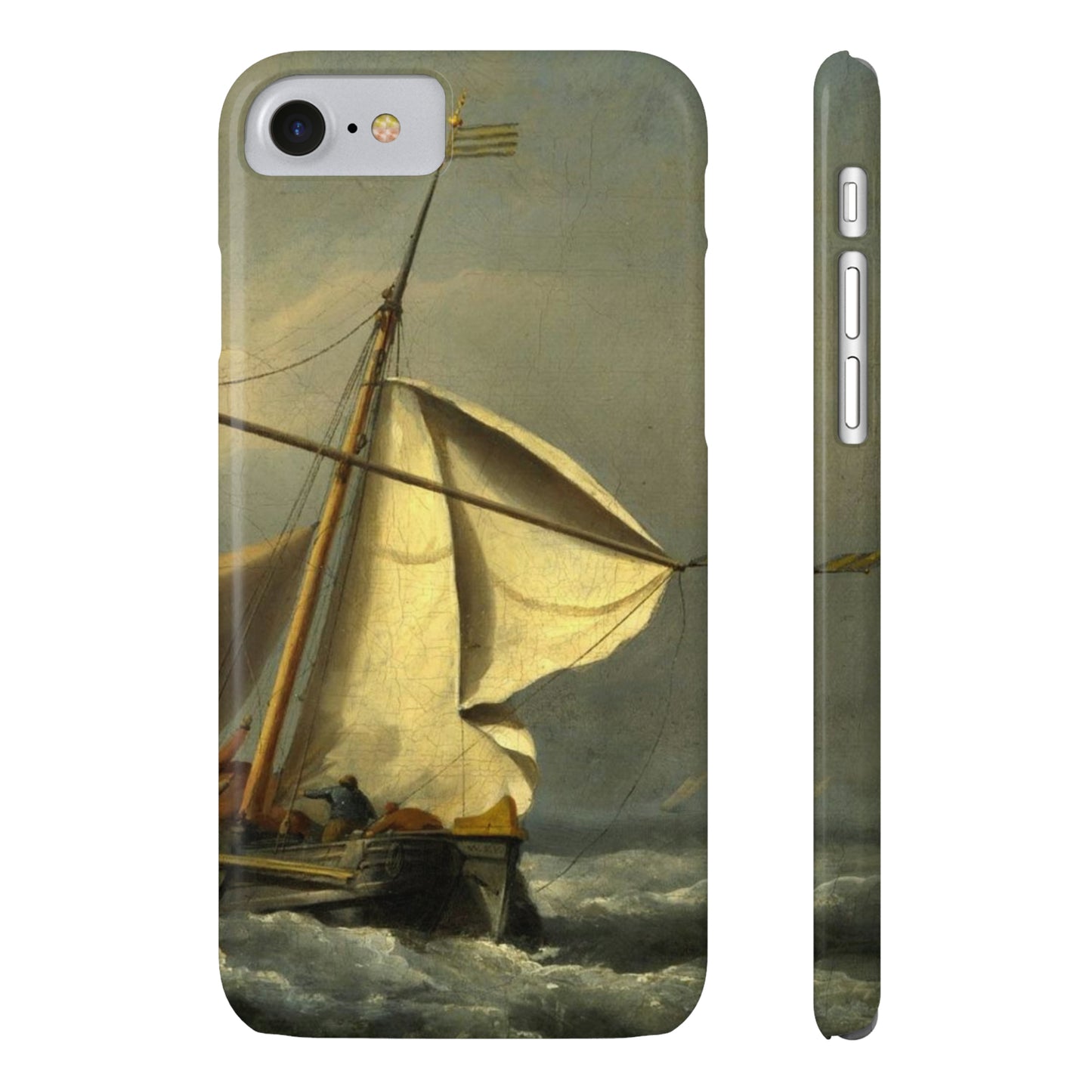 Classic Art iPhone case with the painting of Willem Van De Velde "A ship in need in a raging storm"