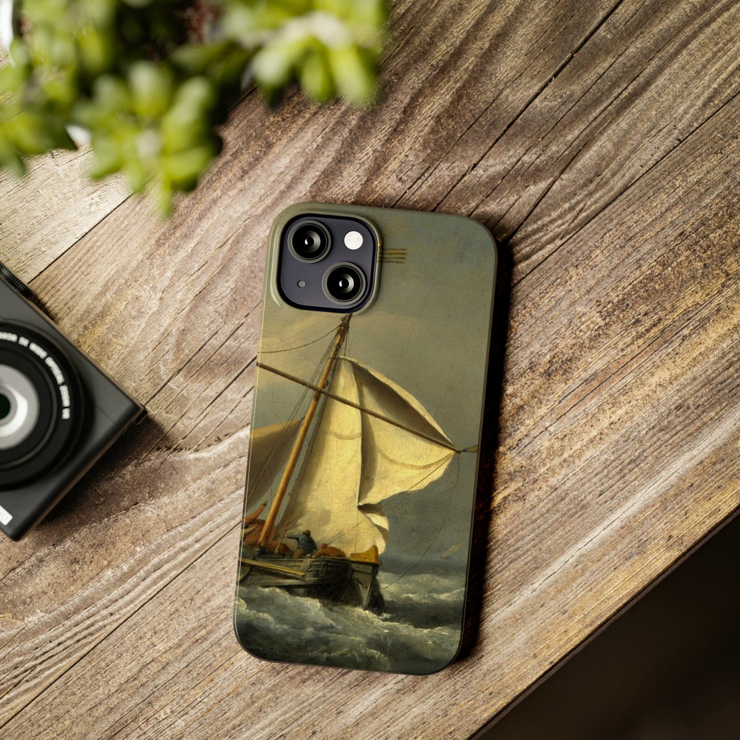 Classic Art iPhone case with the painting of Willem Van De Velde "A ship in need in a raging storm"