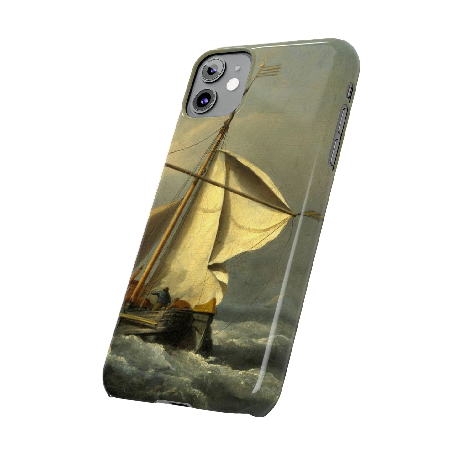 Classic Art iPhone case with the painting of Willem Van De Velde "A ship in need in a raging storm"