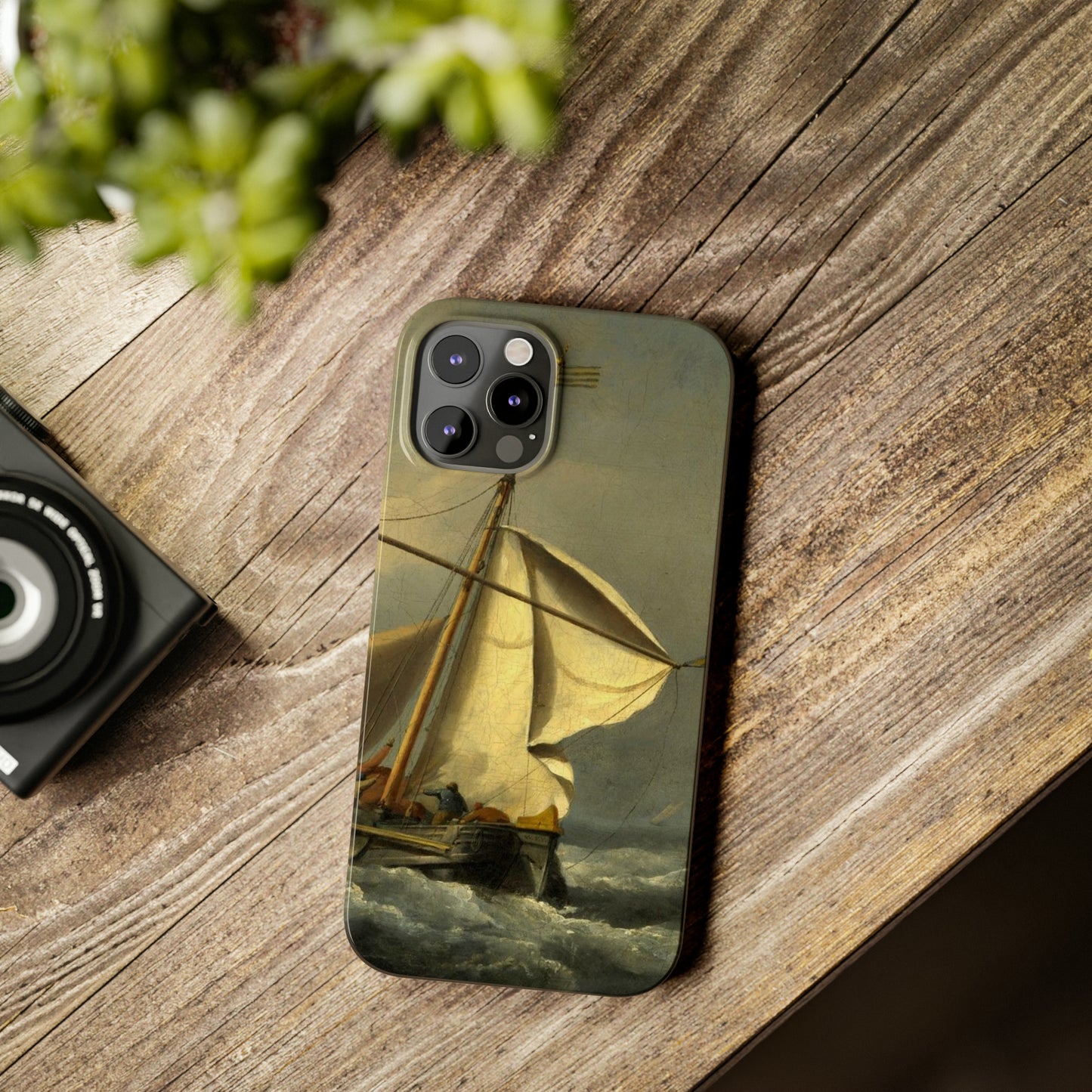 Classic Art iPhone case with the painting of Willem Van De Velde "A ship in need in a raging storm"