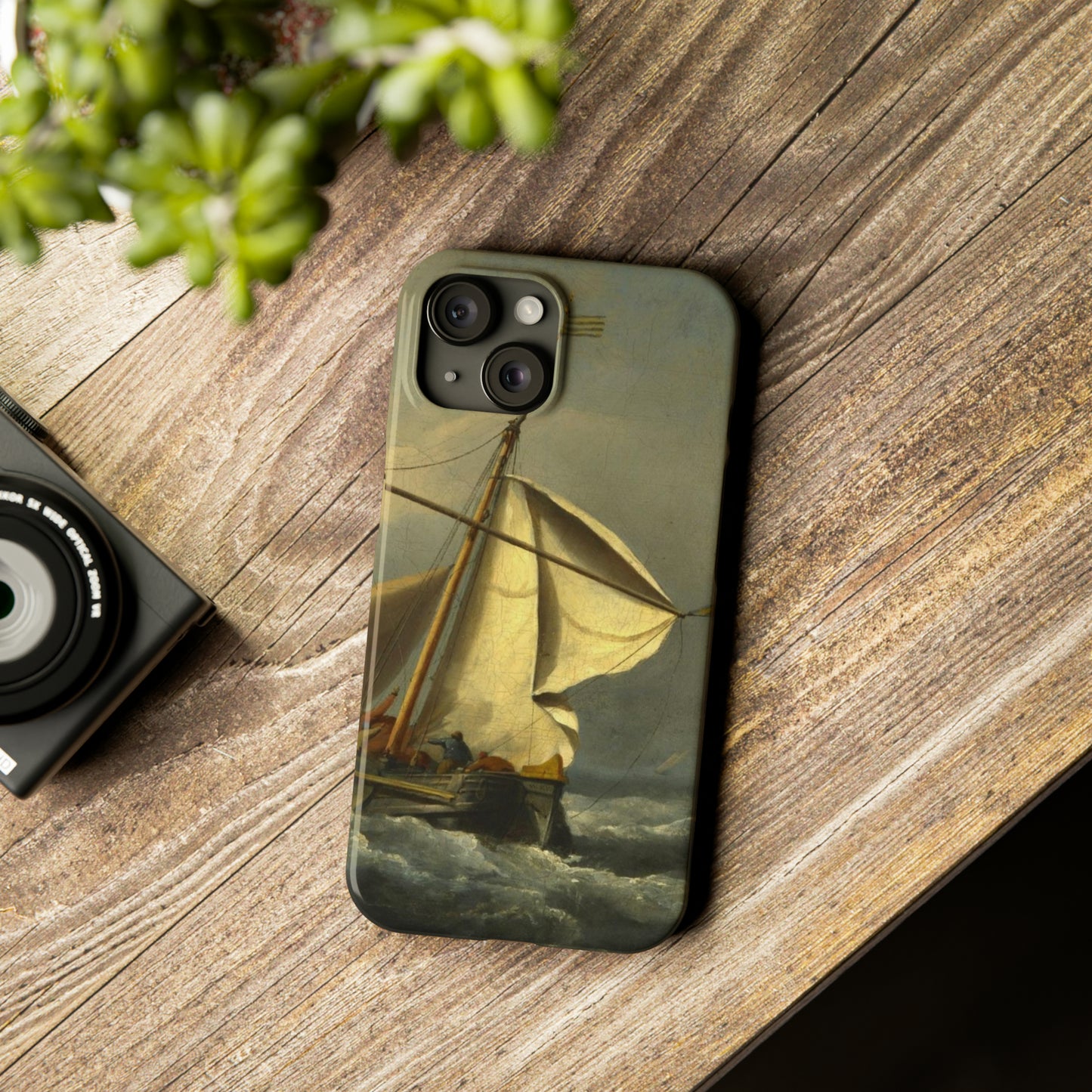 Classic Art iPhone case with the painting of Willem Van De Velde "A ship in need in a raging storm"