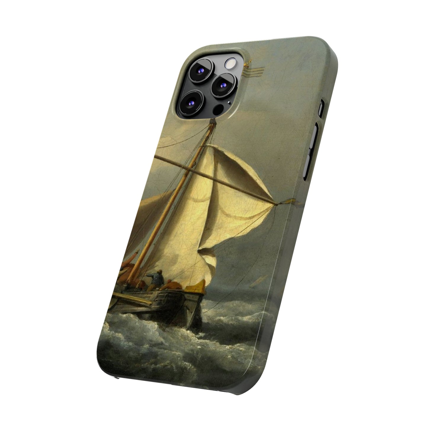 Classic Art iPhone case with the painting of Willem Van De Velde "A ship in need in a raging storm"