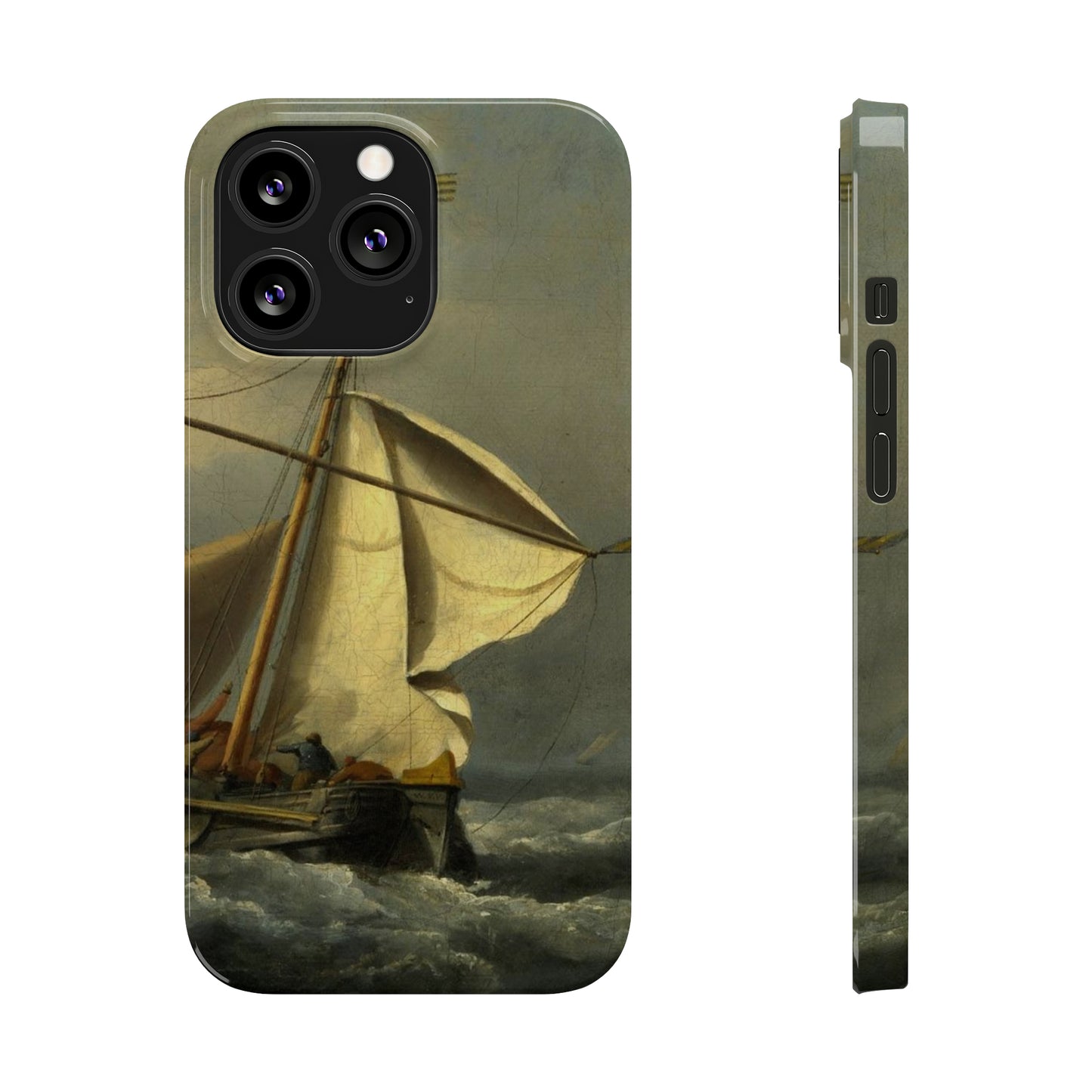 Classic Art iPhone case with the painting of Willem Van De Velde "A ship in need in a raging storm"