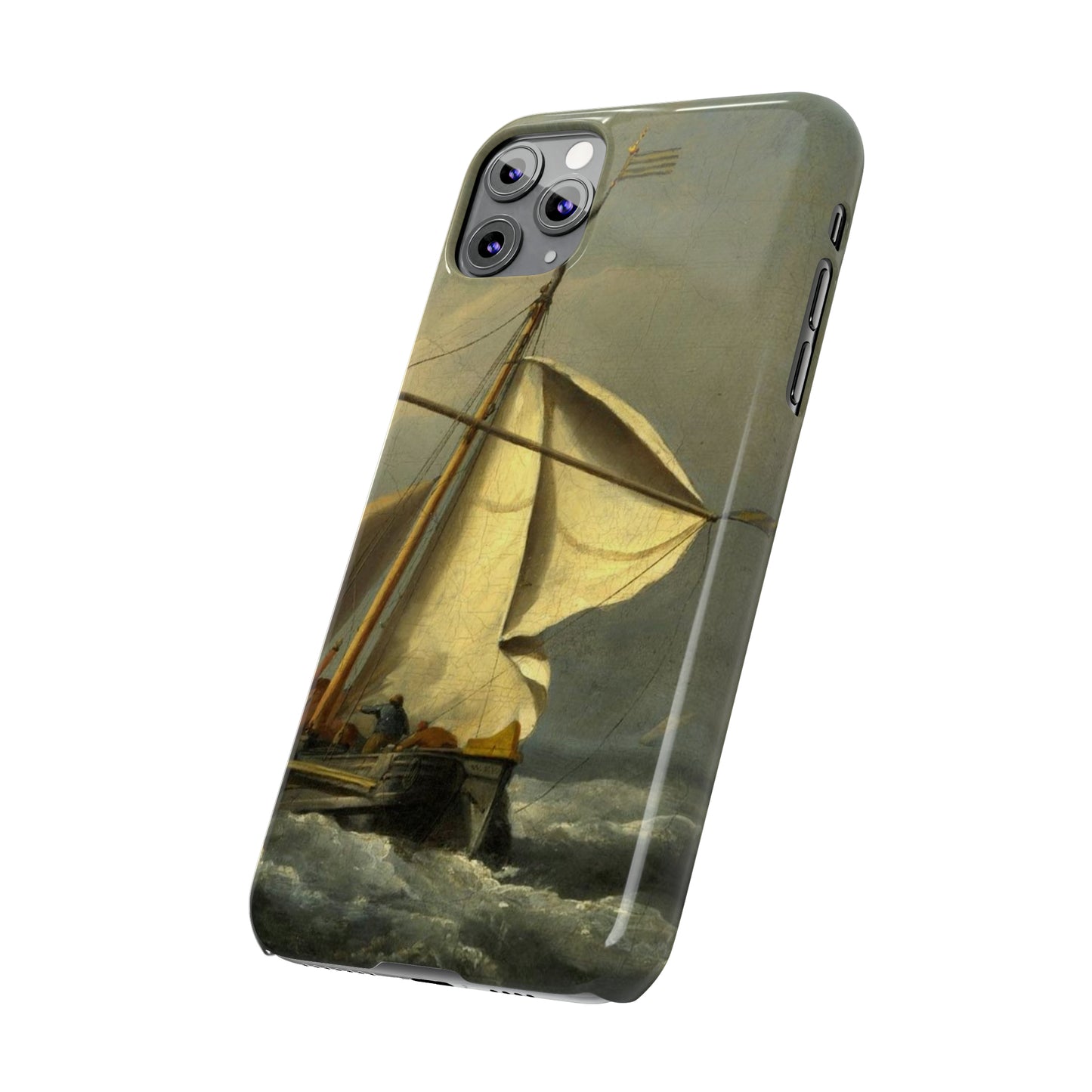 Classic Art iPhone case with the painting of Willem Van De Velde "A ship in need in a raging storm"