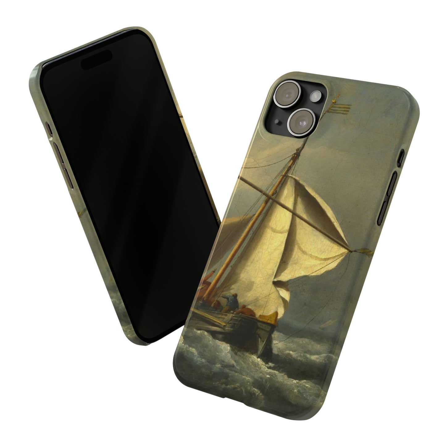 Classic Art iPhone case with the painting of Willem Van De Velde "A ship in need in a raging storm"