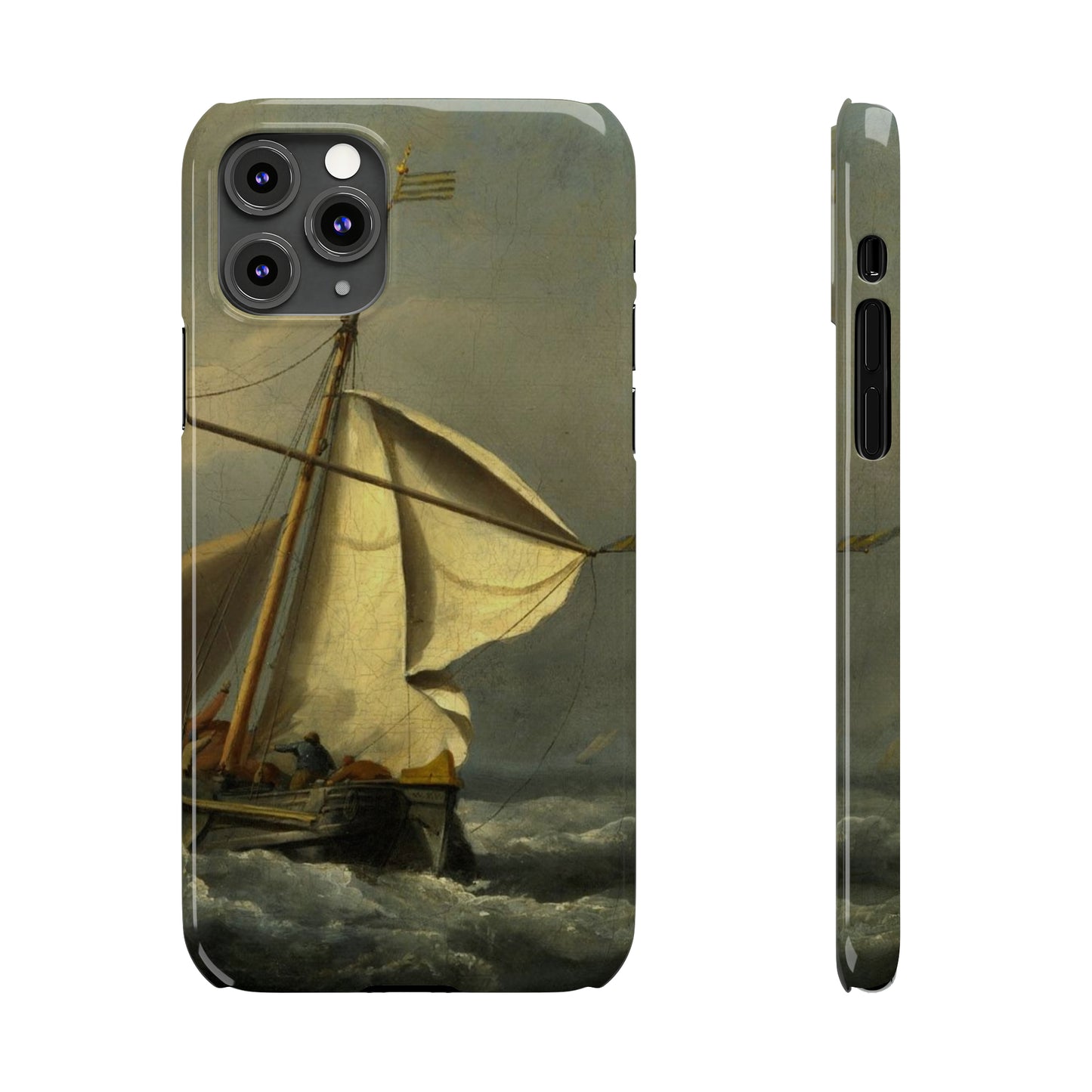 Classic Art iPhone case with the painting of Willem Van De Velde "A ship in need in a raging storm"