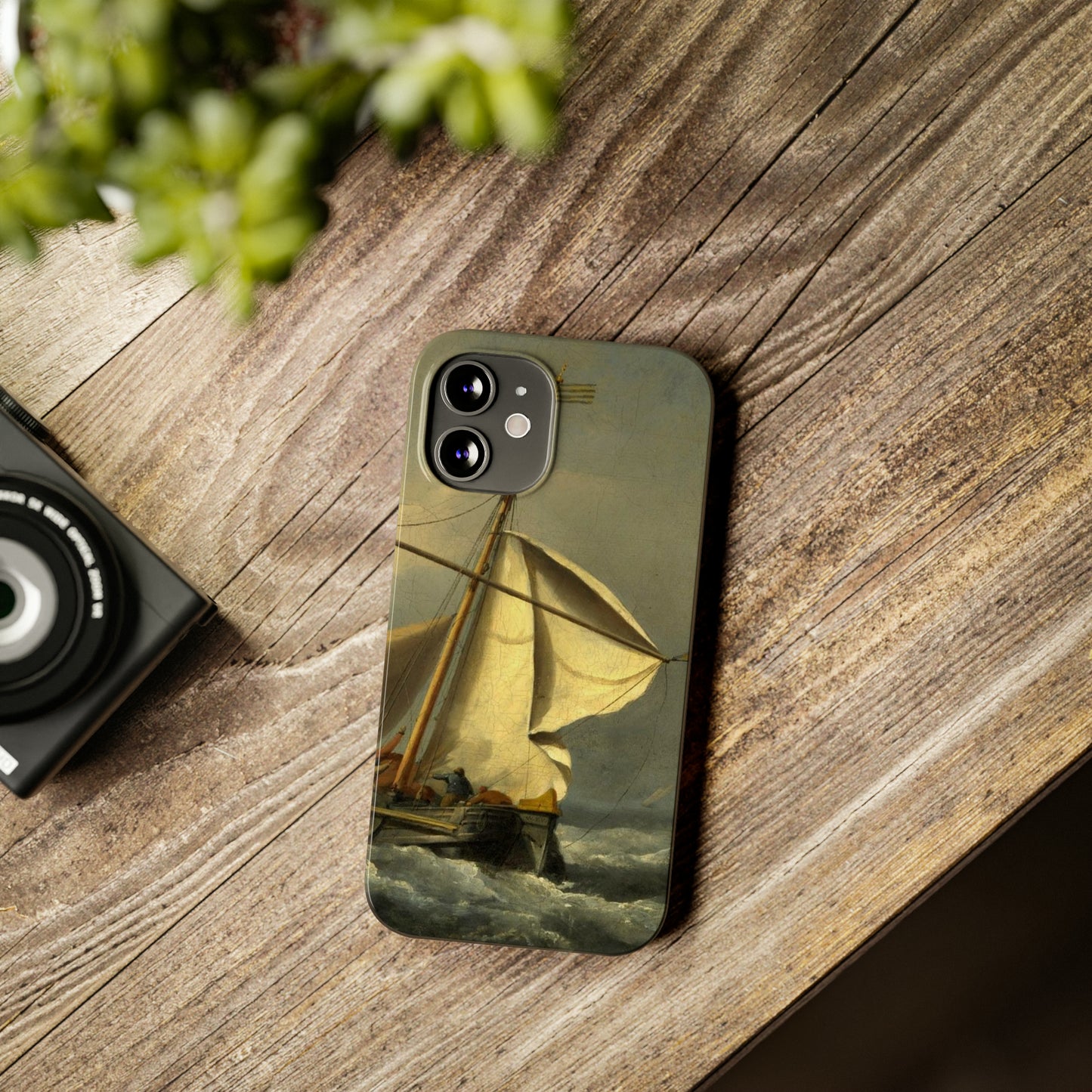 Classic Art iPhone case with the painting of Willem Van De Velde "A ship in need in a raging storm"