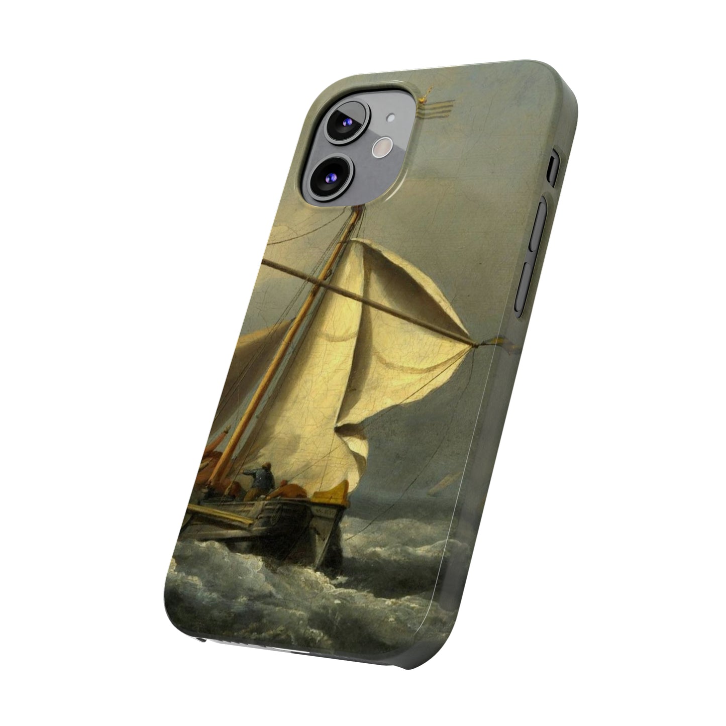 Classic Art iPhone case with the painting of Willem Van De Velde "A ship in need in a raging storm"